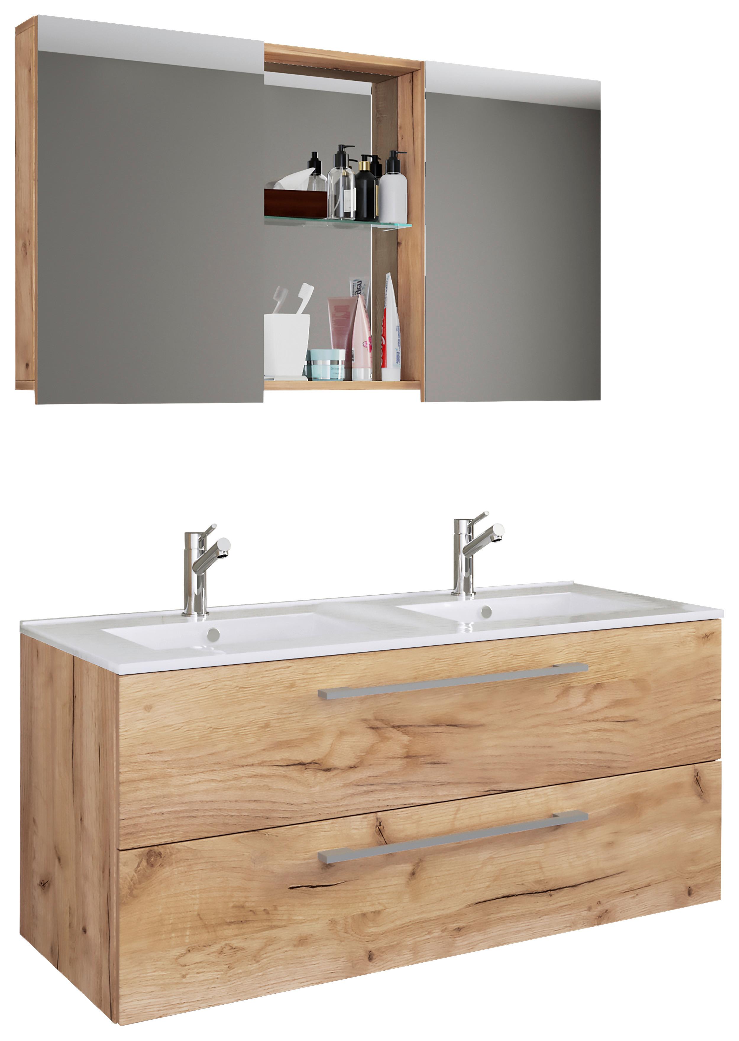 Kopalnica Budasi, Hrast - bela/barve aluminija, Moderno, kovina/leseni material (112cm) - MID.YOU