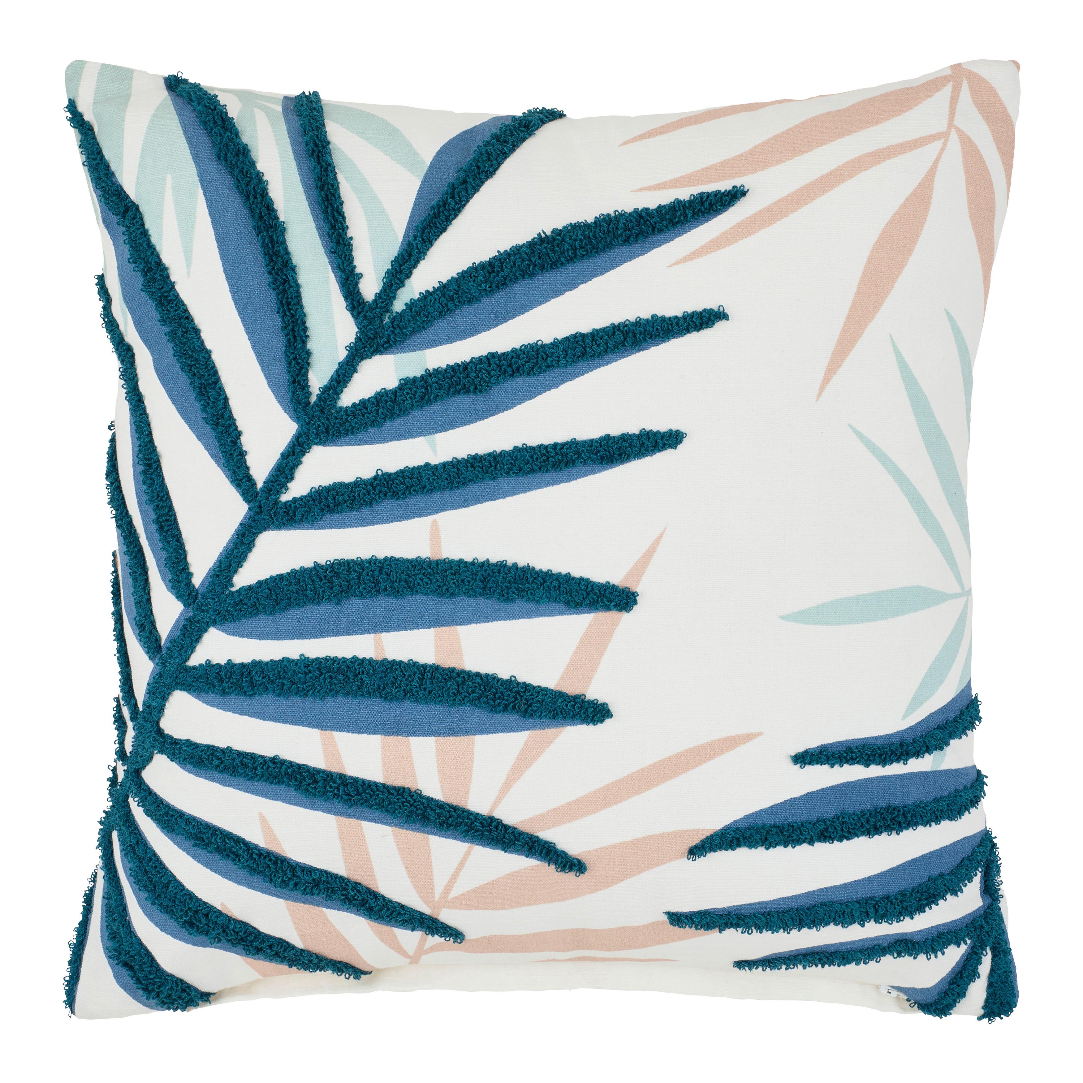 Zierkissen Blätter Blau/Beige ca. 45x45cm - Blau/Beige, KONVENTIONELL, Textil (45/45cm) - Mömax