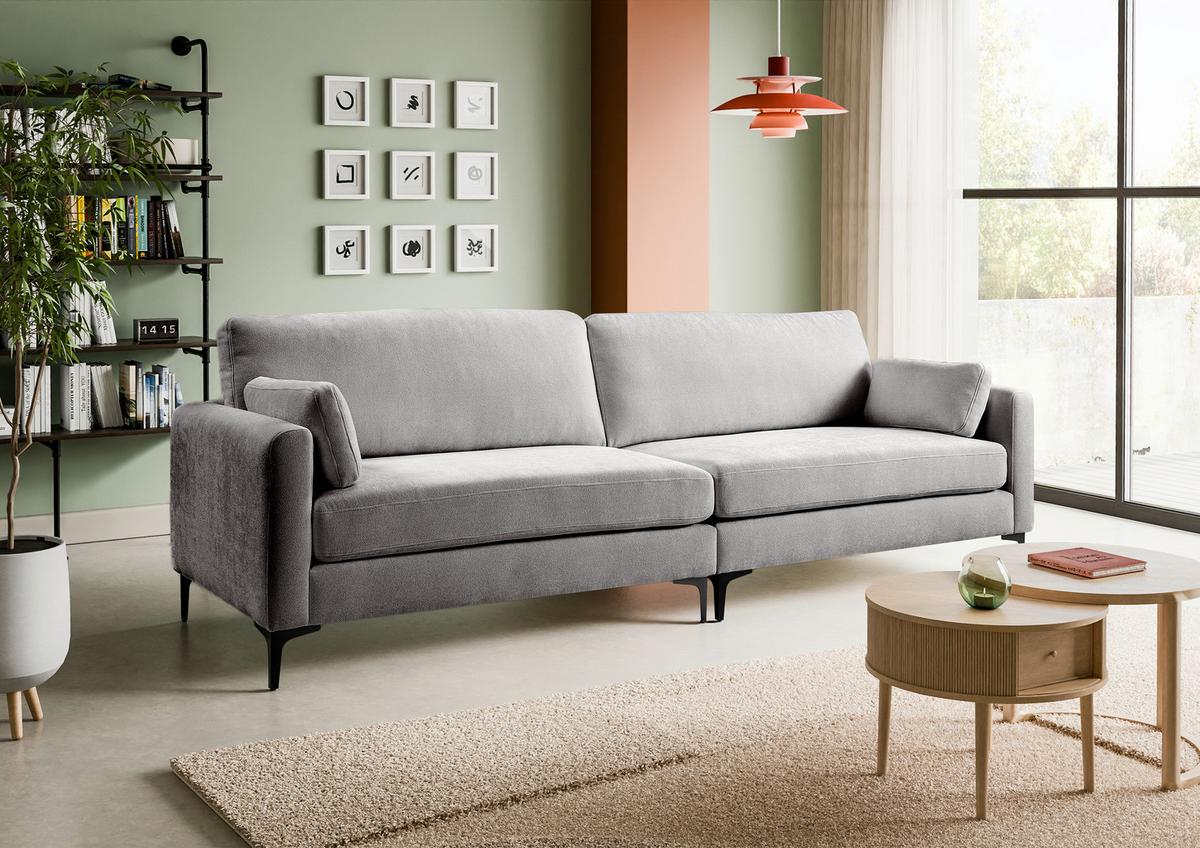Viersitzer-Sofa Venti Hellgrau - Hellgrau/Schwarz, Basics, Holz/Textil (286/92/97cm) - MID.YOU