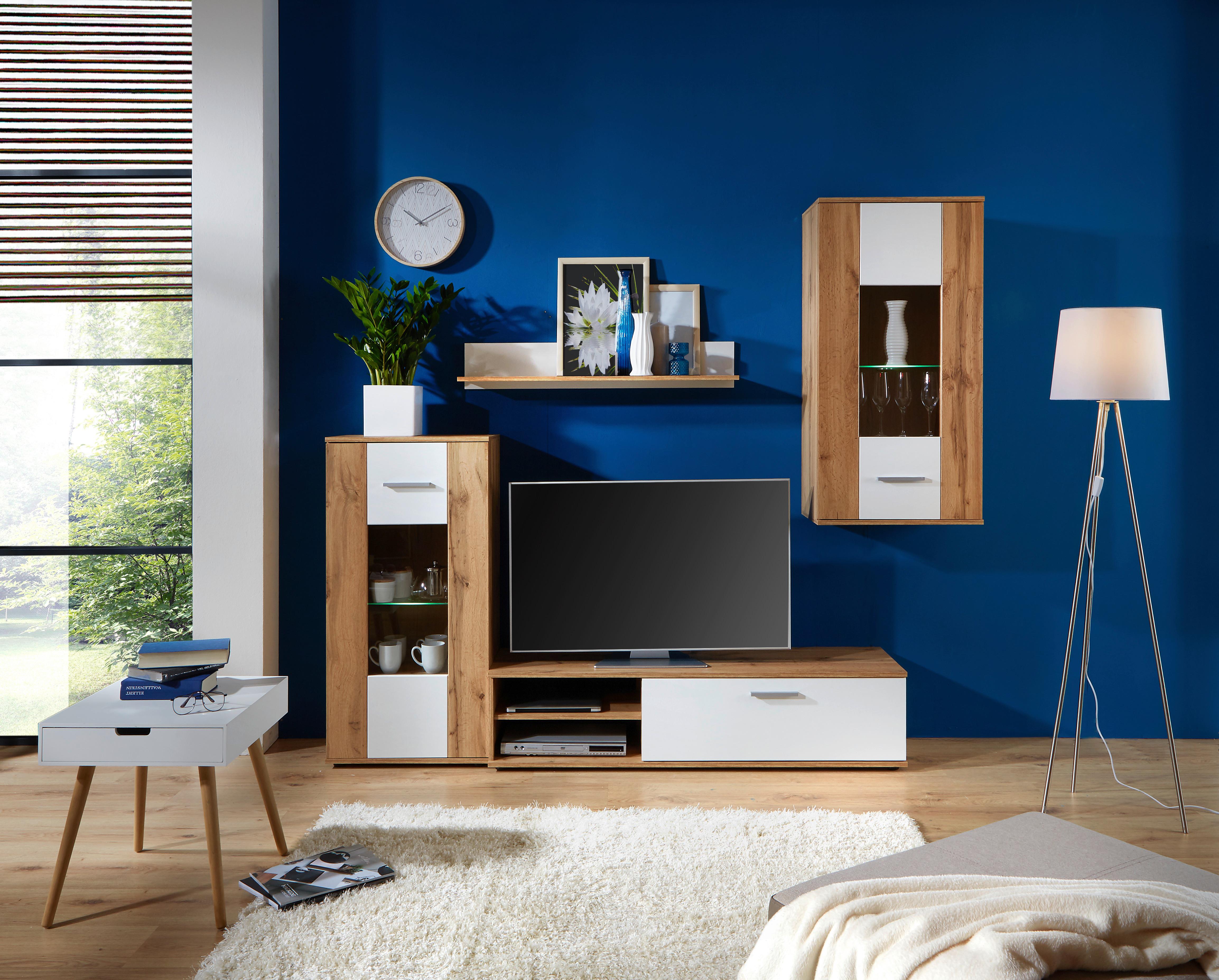 Dnevni Regal Lido, Barva Hrasta, Bela, Led - barve kroma/črna, Moderno, umetna masa/steklo (235/190/38cm) - Mömax