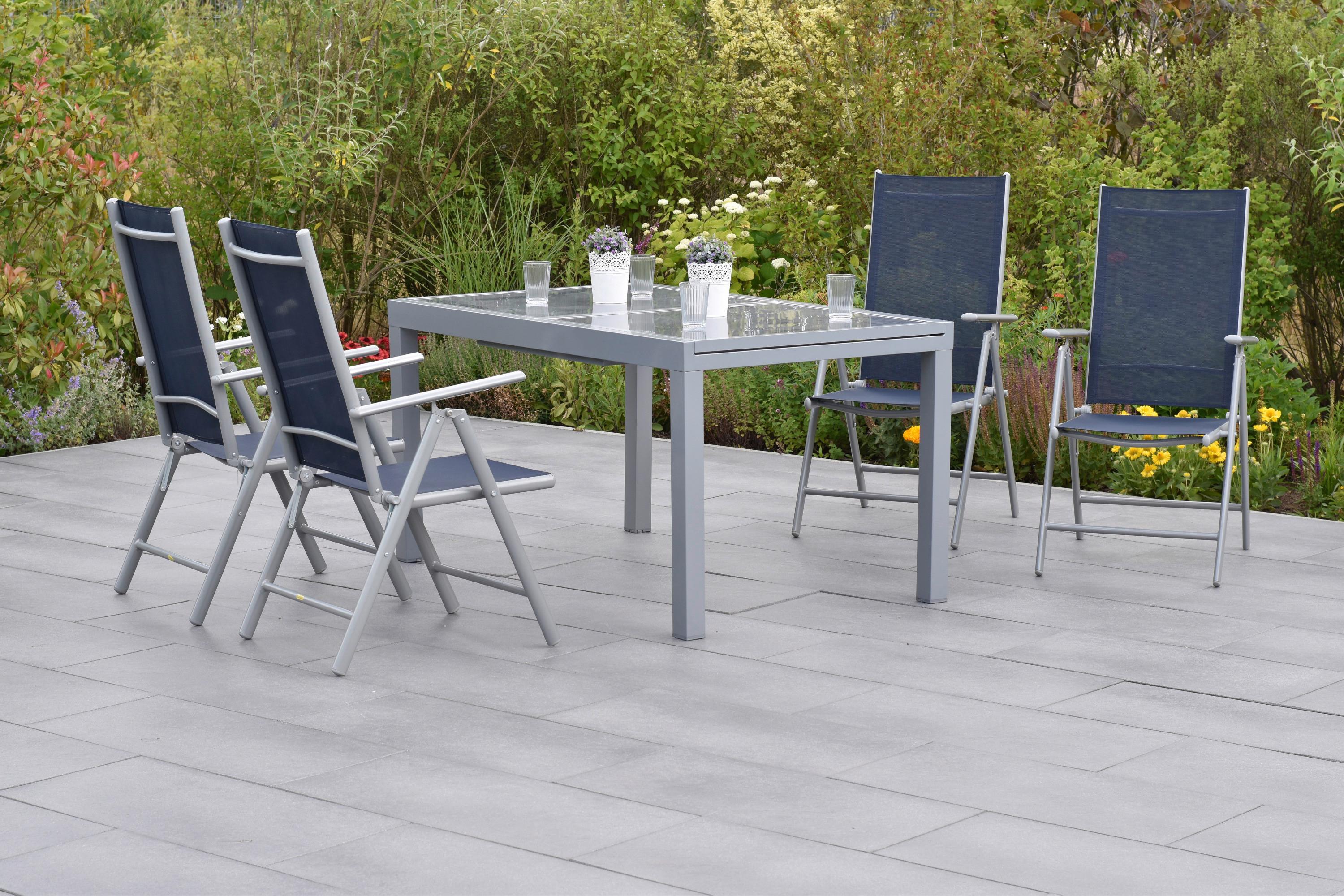 GARTENSET AMALFI - Blau/Silberfarben, MODERN, Textil/Metall - Gardenson