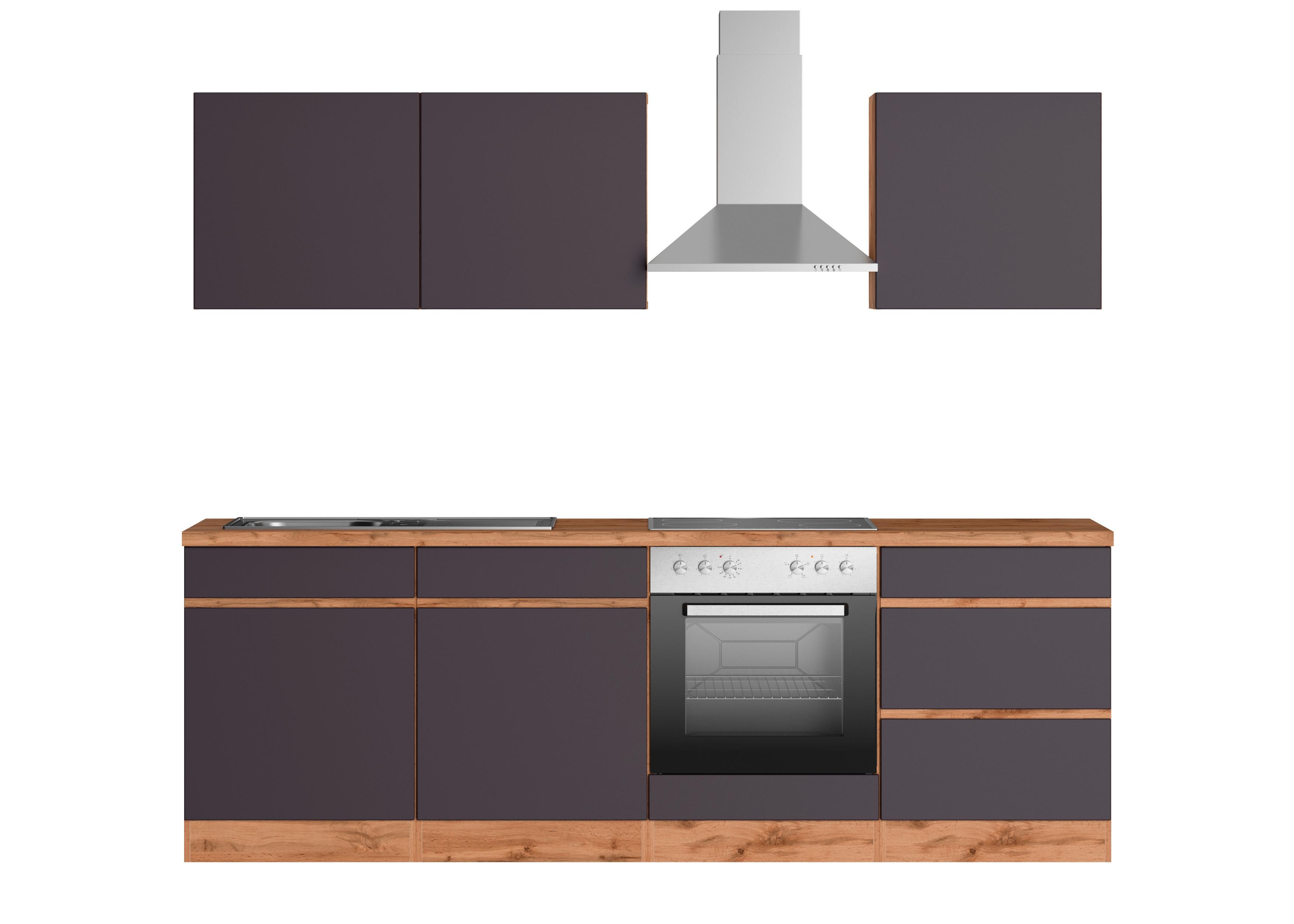 Küchenblock Turin mit Geräten ca. 240 cm Grau/Eiche - Eiche Wotan/Grau, Design, Holzwerkstoff (240cm) - Held