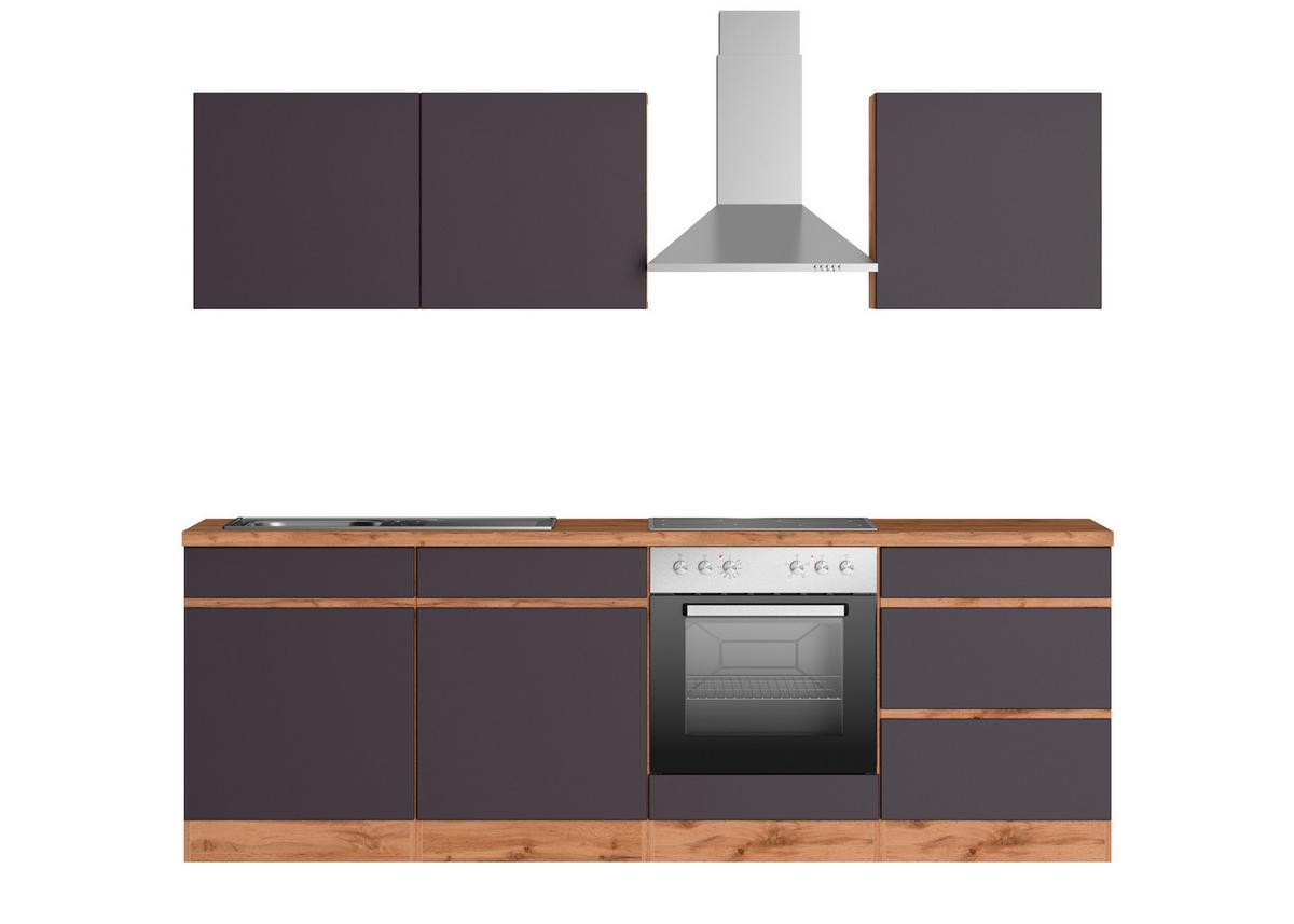 Küchenblock Turin mit Geräten ca. 240 cm Grau/Eiche - Eiche Wotan/Grau, Design, Holzwerkstoff (240cm) - Held