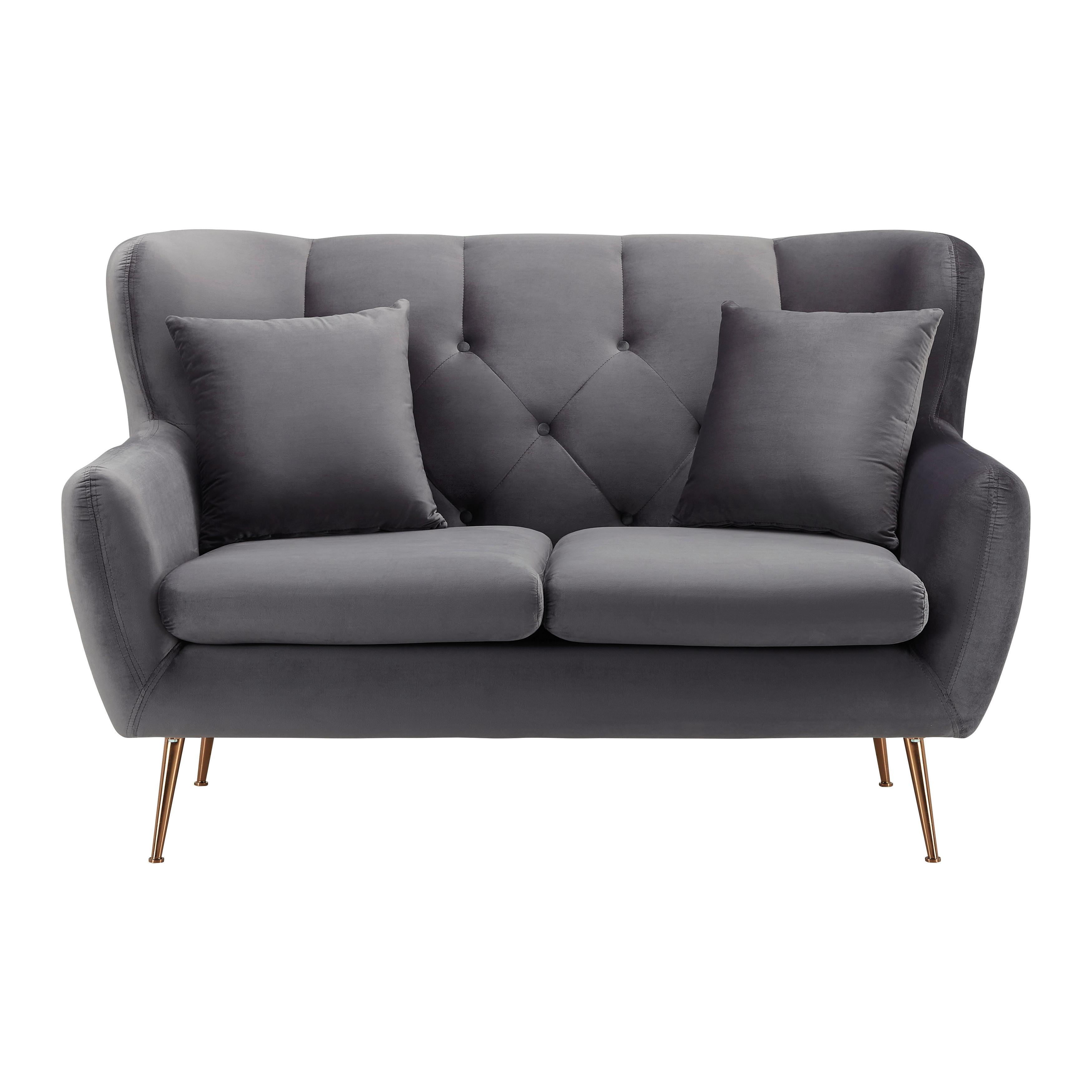 Sofa grau, "Linus", Samt - Goldfarben/Grau, MODERN, Holz/Textil (148/95/93cm) - Bessagi Home