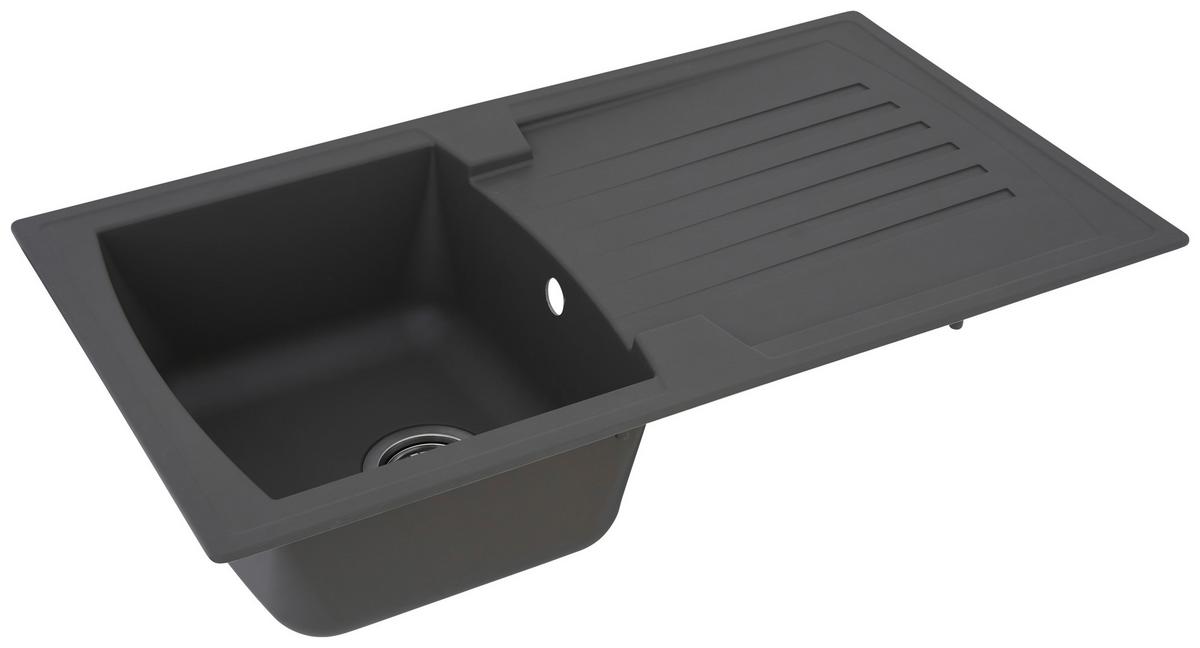 Spüle Boston Grau Kunststein B: ca. 86 cm - Grau, Trend, Glas/Kunststoff (86/20/50cm) - Respekta