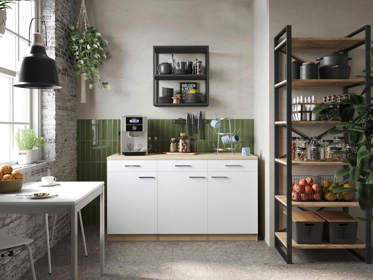 Set Kuhinjskih Spodnjih Omaric Merle, 3 Kos - srebrne barve/barve hrasta, Basics, kovina/leseni material (150/85/60cm) - Respekta