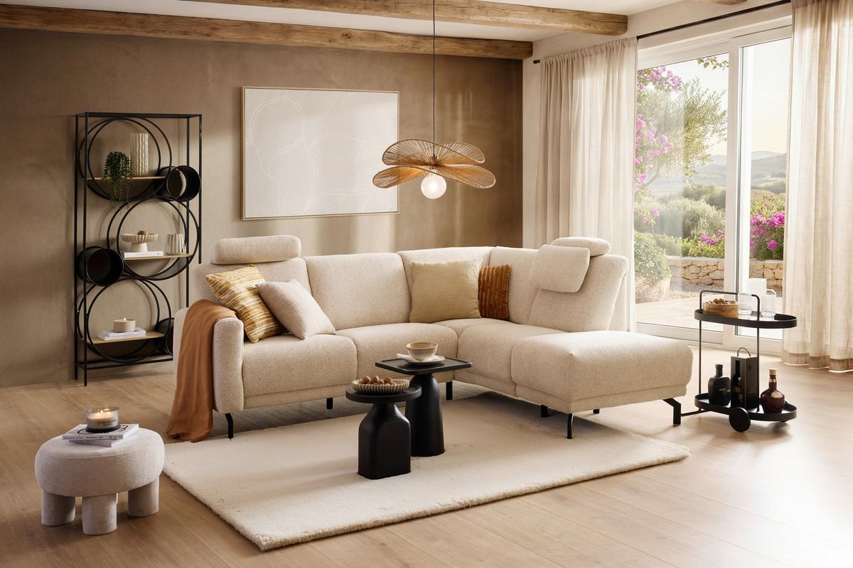 Wohnlandschaft Bassano rechts Naturfarben - Schwarz/Naturfarben, Modern, Holz/Holzwerkstoff (235/85-88/190cm) - Premium Living