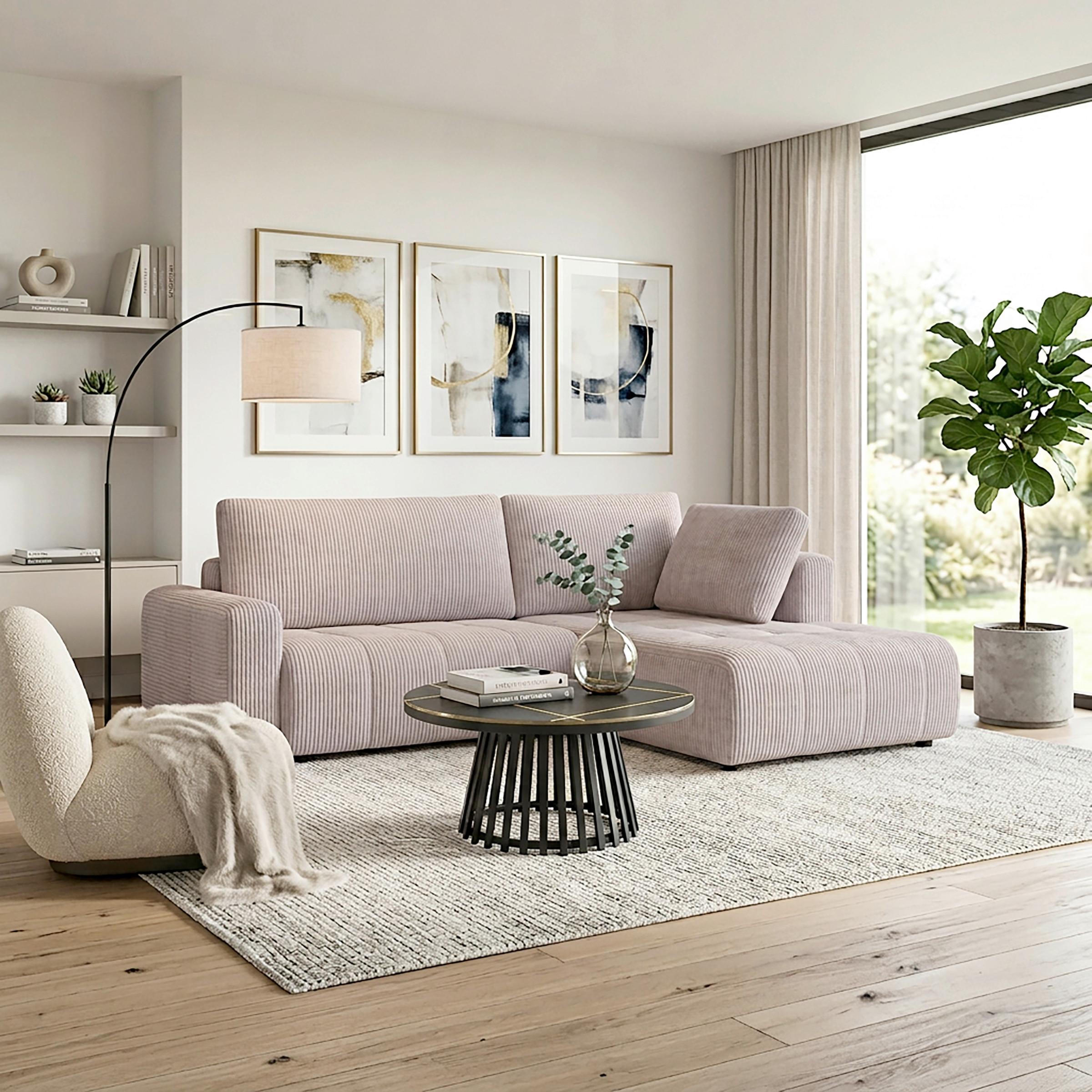 ECKSOFA GIA - Hellgrau/Schwarz, MODERN, Holz/Kunststoff (261/197cm) - Bessagi Home
