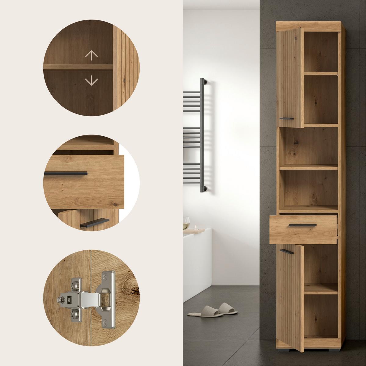 Hochschrank Scout Eiche Artisan - Schwarz/Eiche Artisan, Trend, Holzwerkstoff/Kunststoff (37/191/31cm) - MID.YOU