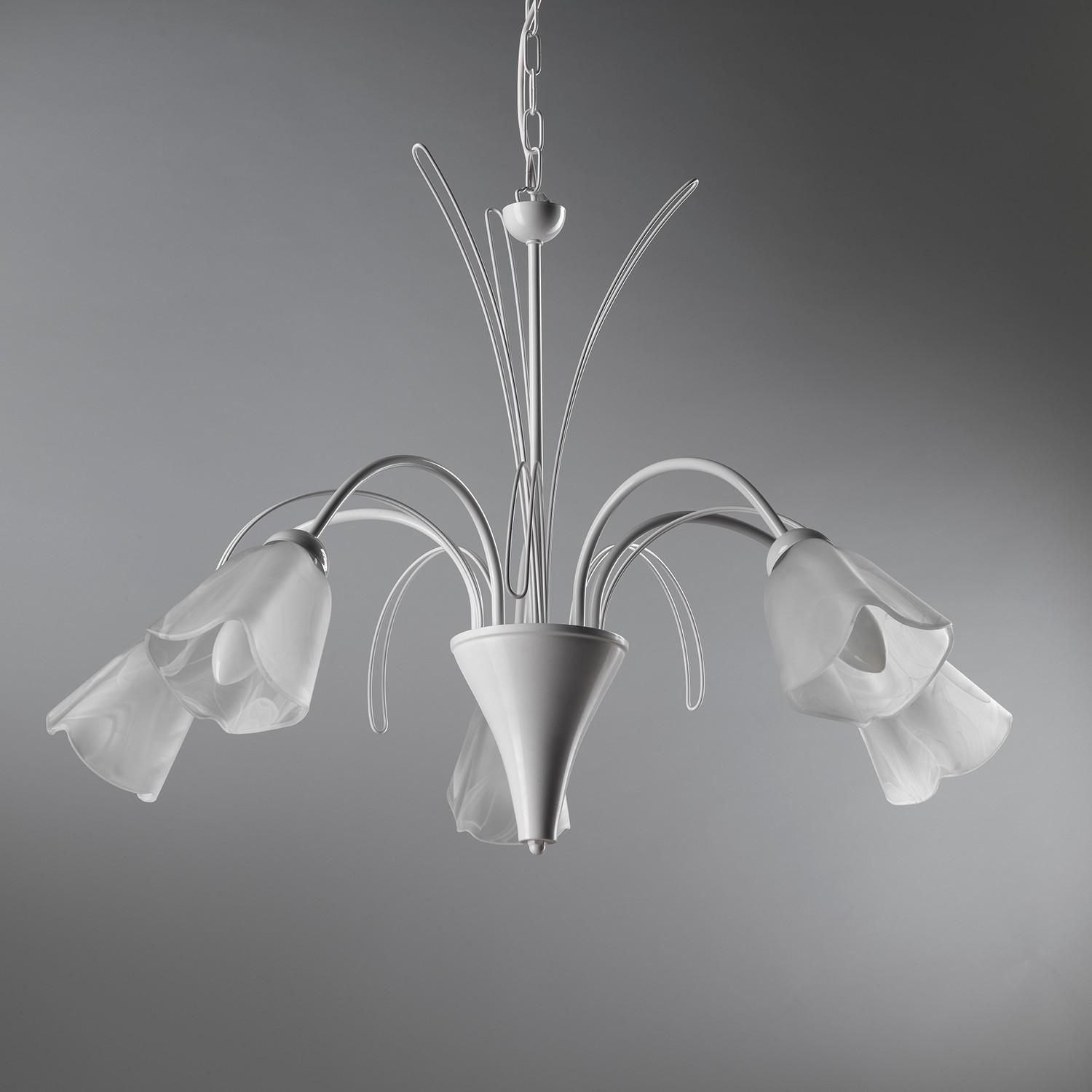 Kronleuchter Antron Weiß max. 6 Watt - Weiß, KONVENTIONELL, Glas/Metall (70/100cm)