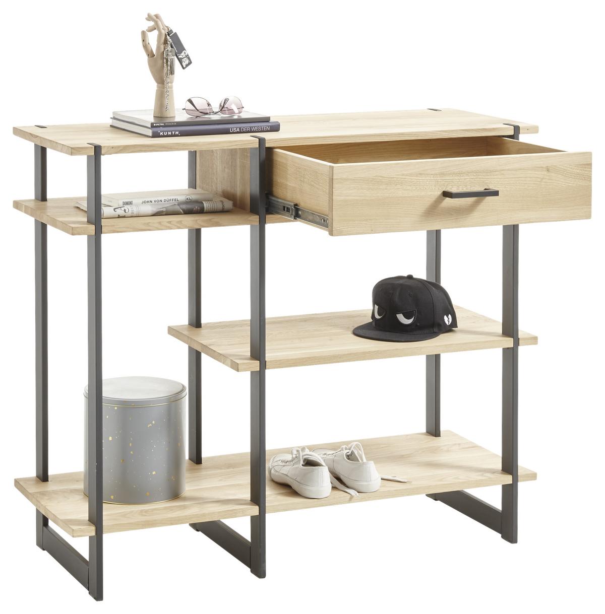 Konsole "Paco" , ca 110x40 cm, aus Eiche - Eichefarben/Schwarz, Natur, Holz/Metall (110/93,5/40cm) - Livetastic