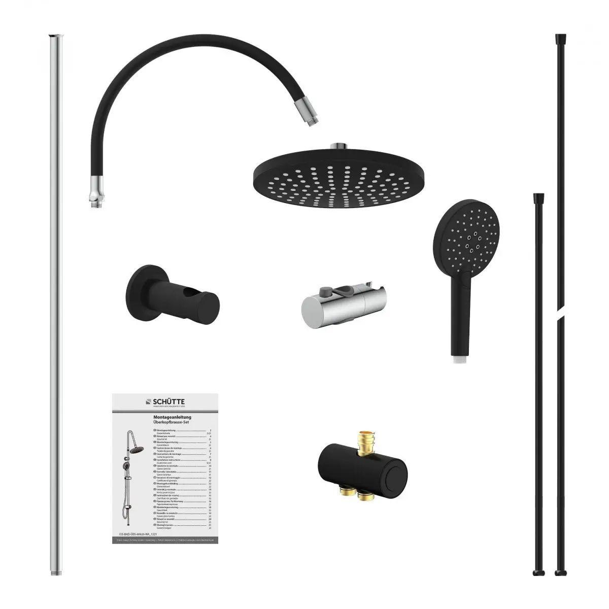 Überkopfbrauseset in Schwarz/Chromfarben - Chromfarben/Schwarz, Kunststoff (12,5/94,5/29,0cm) - Schütte