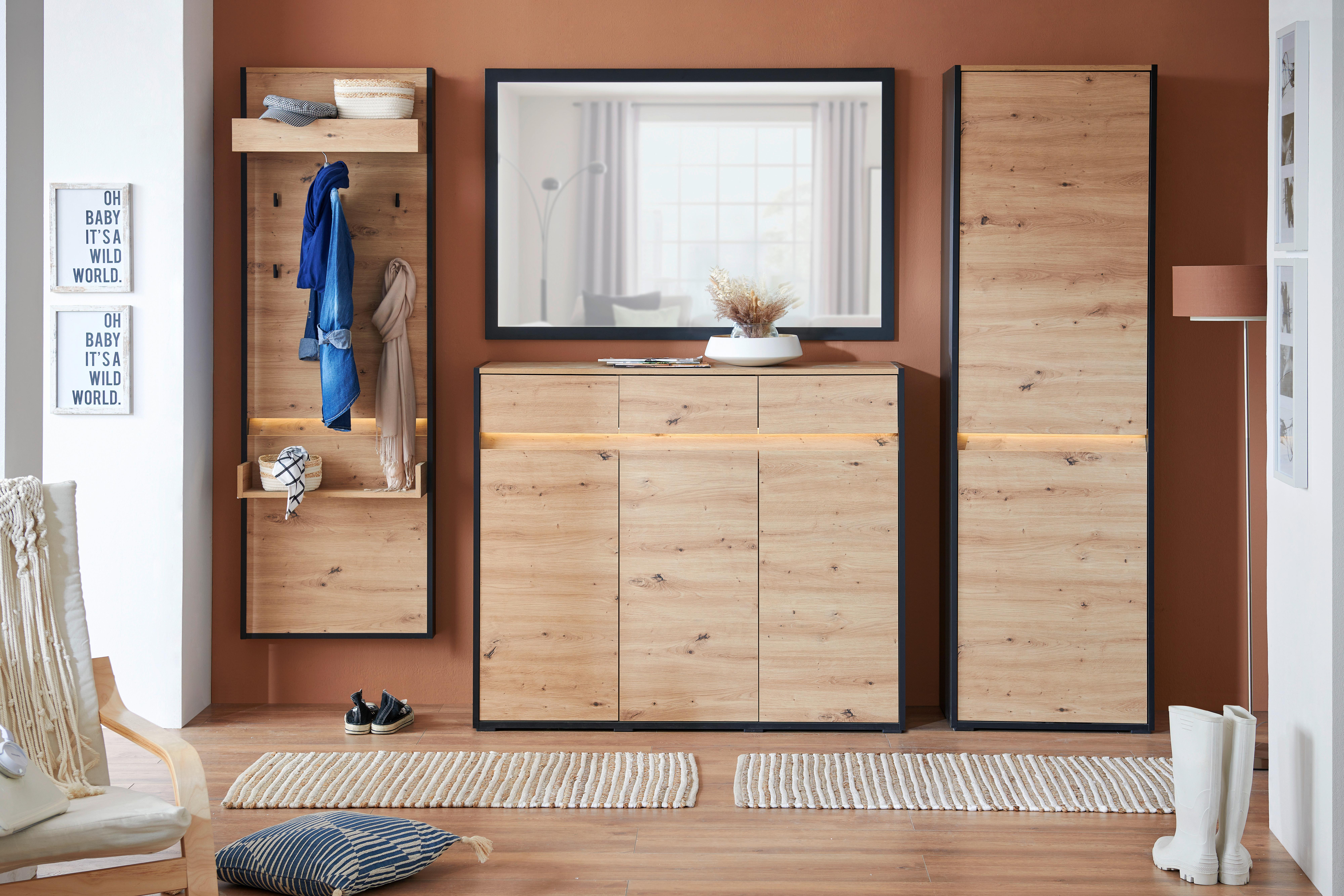 Garderobni Ormar Welcome - hrast Artisan/crna, Moderno, drvni materijal/plastika (60,4/200,7/38cm) - Modern Living