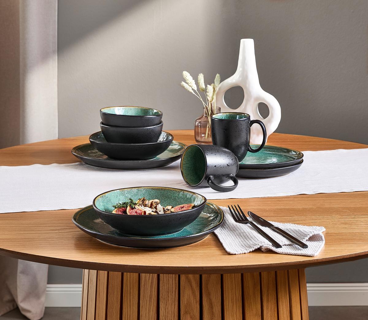 SERWIS OBIADOWO-ŚNIADANIOWY SØREN GREEN - zielony, Trend, ceramika - Novel