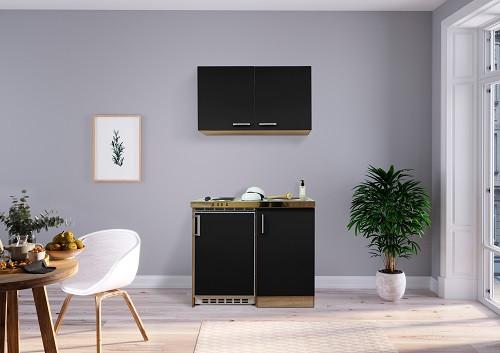 Miniküche Schwarz/Eiche Sonoma m. Geräte B: ca. 100 cm - Edelstahlfarben/Schwarz, MODERN, Holzwerkstoff/Kunststoff (100cm) - Respekta