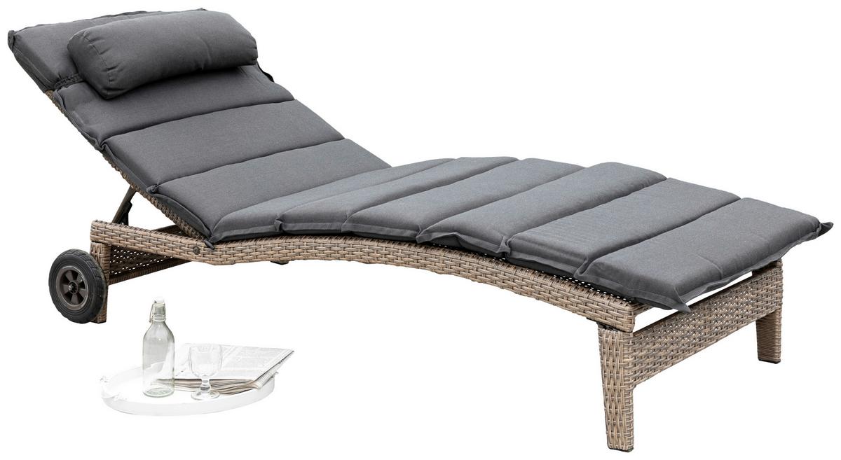 Gartenliege Andalusia Metall/Kunststoff mit Auflage - Grau, ROMANTIK / LANDHAUS, Kunststoff/Metall (90/100/208cm) - Gardenson