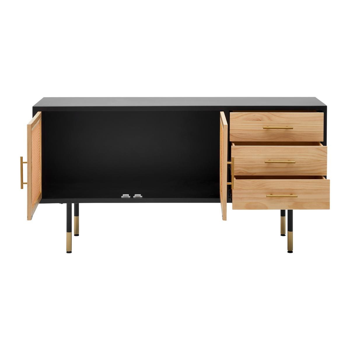 Comodă cu uși MASSIMO - culoare lemn pin/negru, Modern, lemn/metal (150/76/40cm) - Bessagi Home