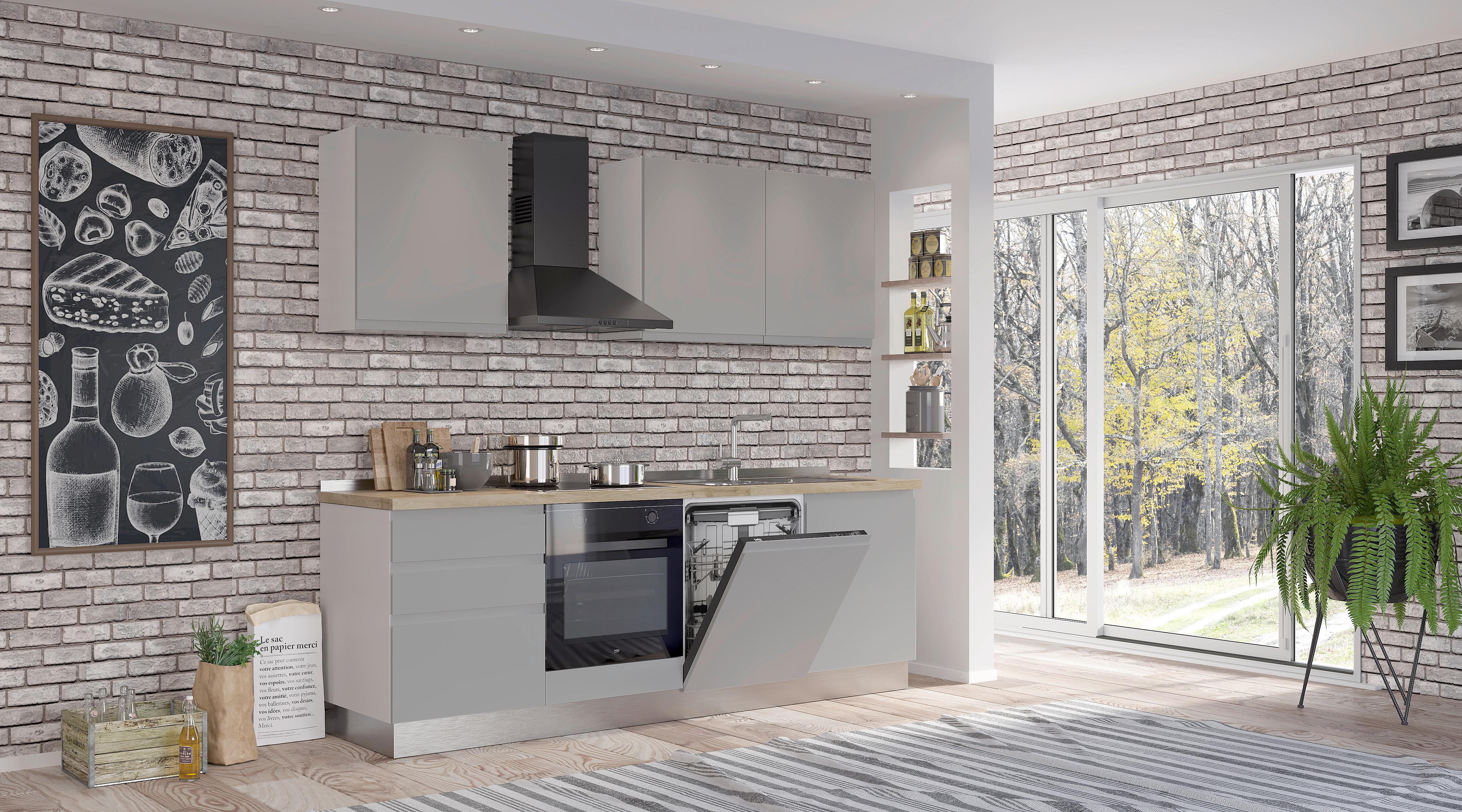 Blok Kuhinja Sa Uređajima Gilda Gola - siva/bela, Moderno, drvo/pločasti materijal (240/216/60cm) - Modern Living