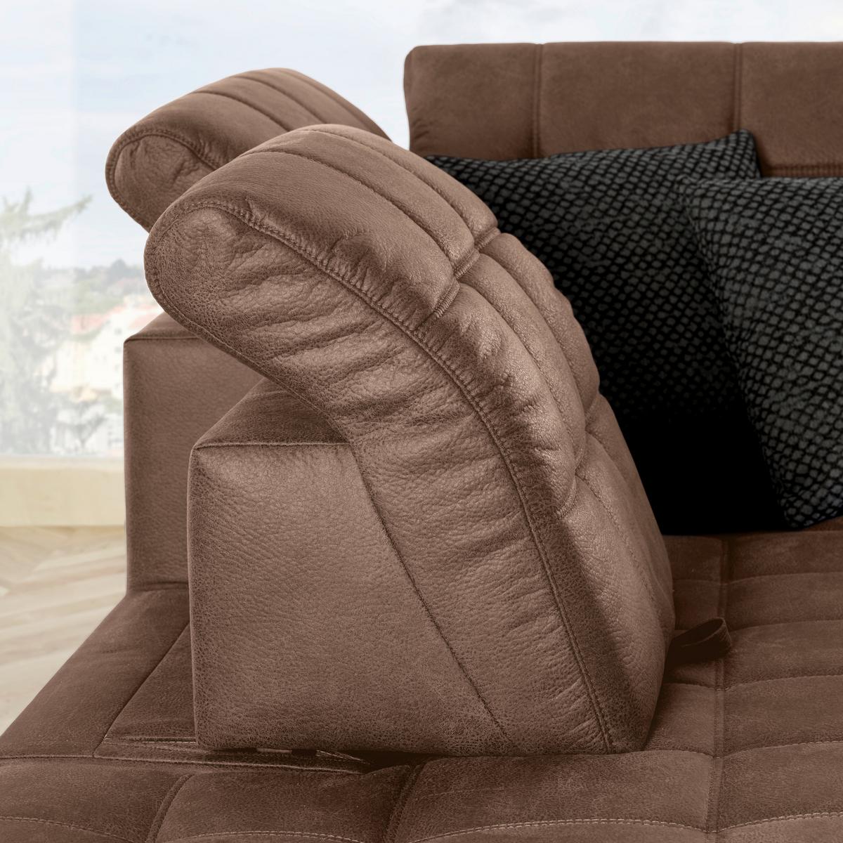 Ecksofa Panama links Terracotta - Terracotta/Schwarz, KONVENTIONELL, Textil/Metall (216/89-102/304cm) - Premium Living