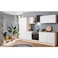 Menke Küchenblock Classic Weiß/Eiche ca. 310 cm - Silberfarben/Weiß, KONVENTIONELL, Holzwerkstoff/Kunststoff (310cm) - Menke
