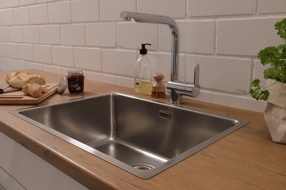 Einzelbecken Detroit ca. 59x23x44 cm Edelstahl - Edelstahlfarben, Trend, Metall (59/22,5/43,5cm) - Respekta