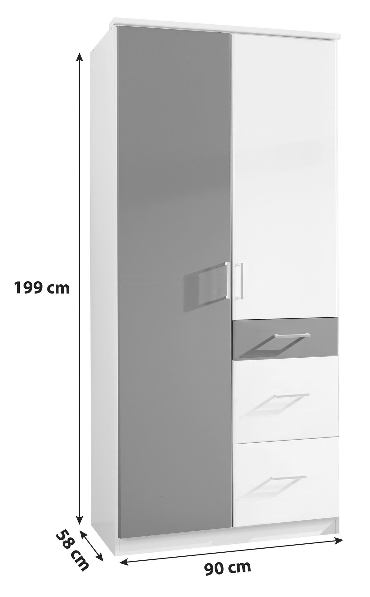 Drehtürenschrank Click Weiss Graphitfarben - Alufarben/Graphitfarben, Design, Holz/Holzwerkstoff (90/199/58cm) - MID.YOU