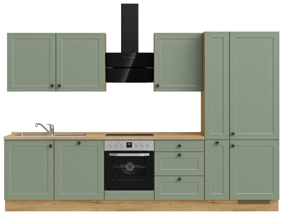 Küchenblock Cascada High m. Geräten Schilfgrün - Schilfgrün/Eichefarben, MODERN, Holzwerkstoff/Metall (330cm) - Nobilia