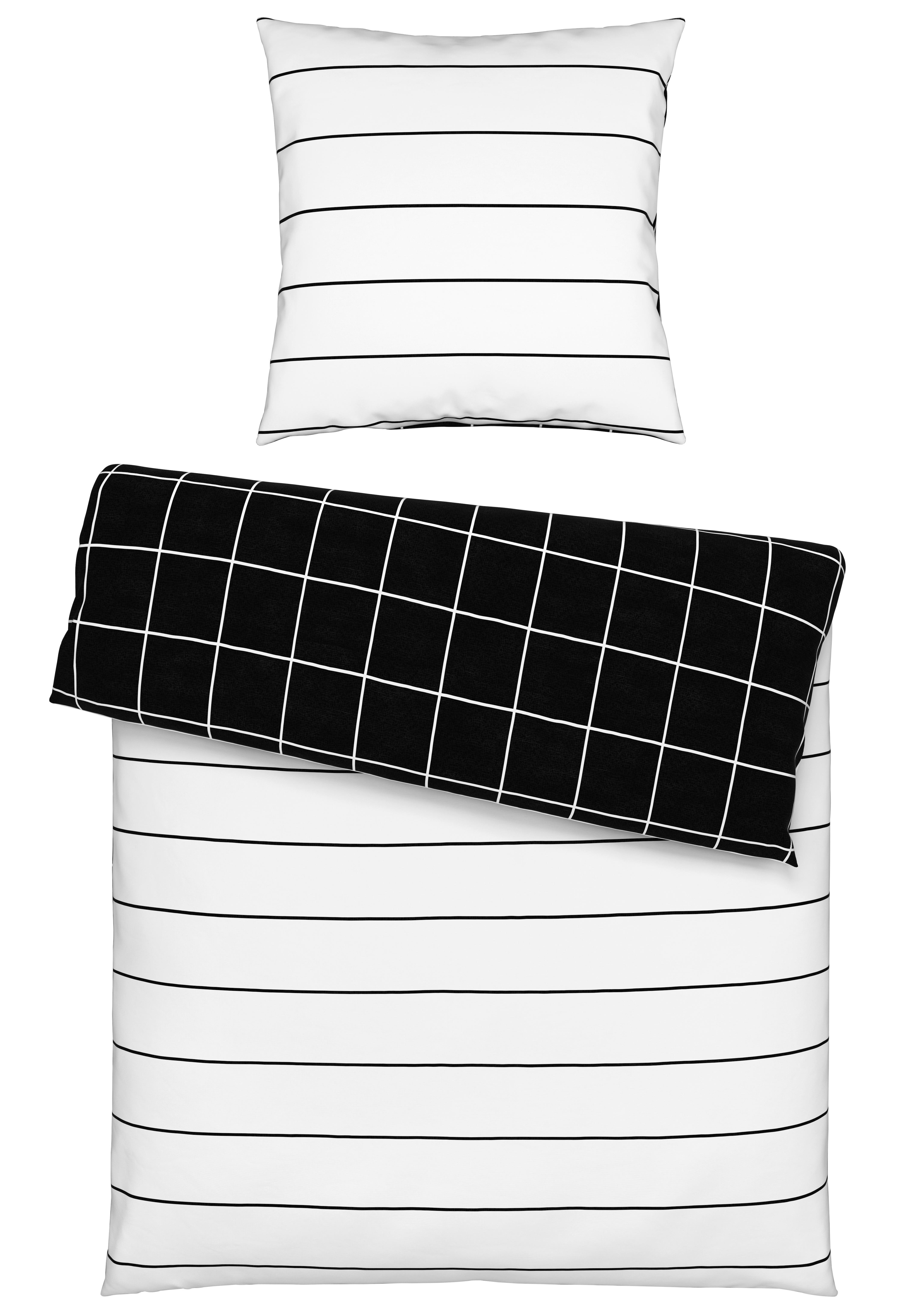Wendebettwäsche Kira in Weiß/Schwarz ca. 135x200cm - Schwarz/Weiß, MODERN, Textil (135/200cm) - Modern Living