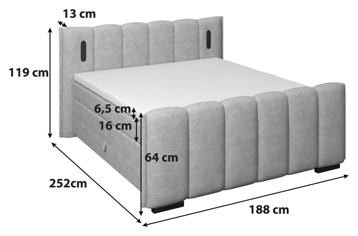 Boxspring Krevet Elysia - svijetlo siva/crna, Trend, drvni materijal/drvo (160/220cm) - Premium Living