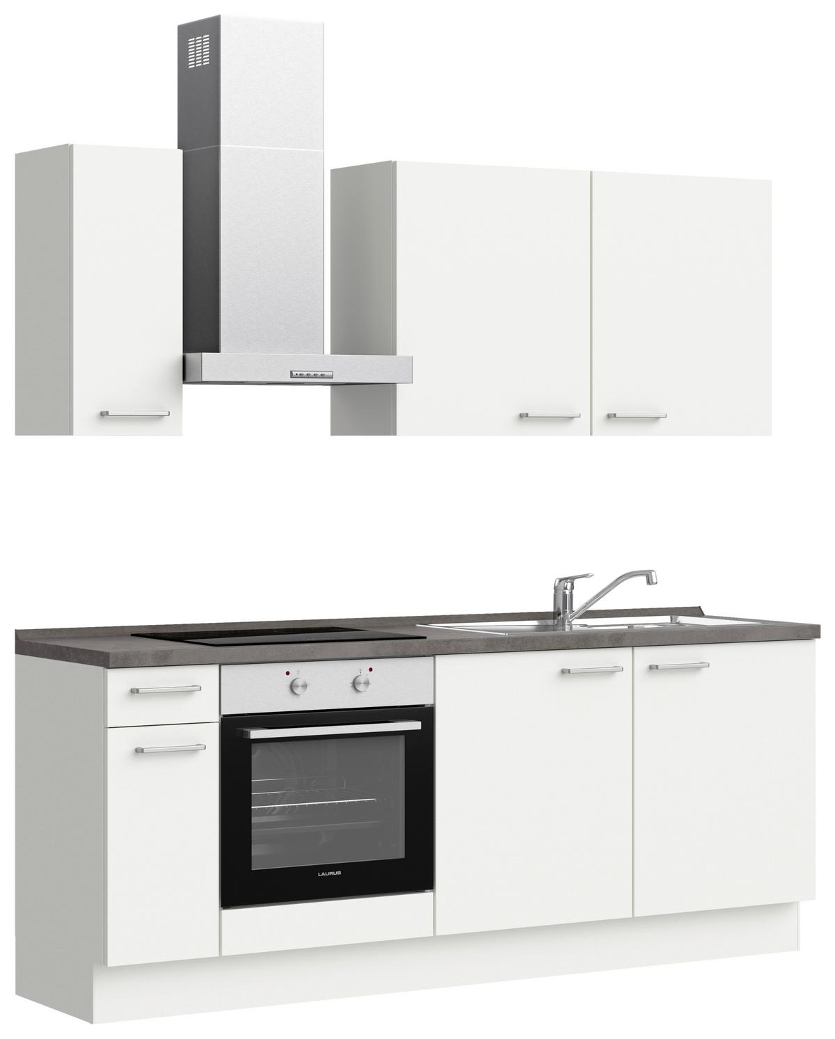Küchenblock Touch Low m. Geräten Weiß - Schieferfarben/Edelstahlfarben, MODERN, Holzwerkstoff/Metall (210cm) - Nobilia