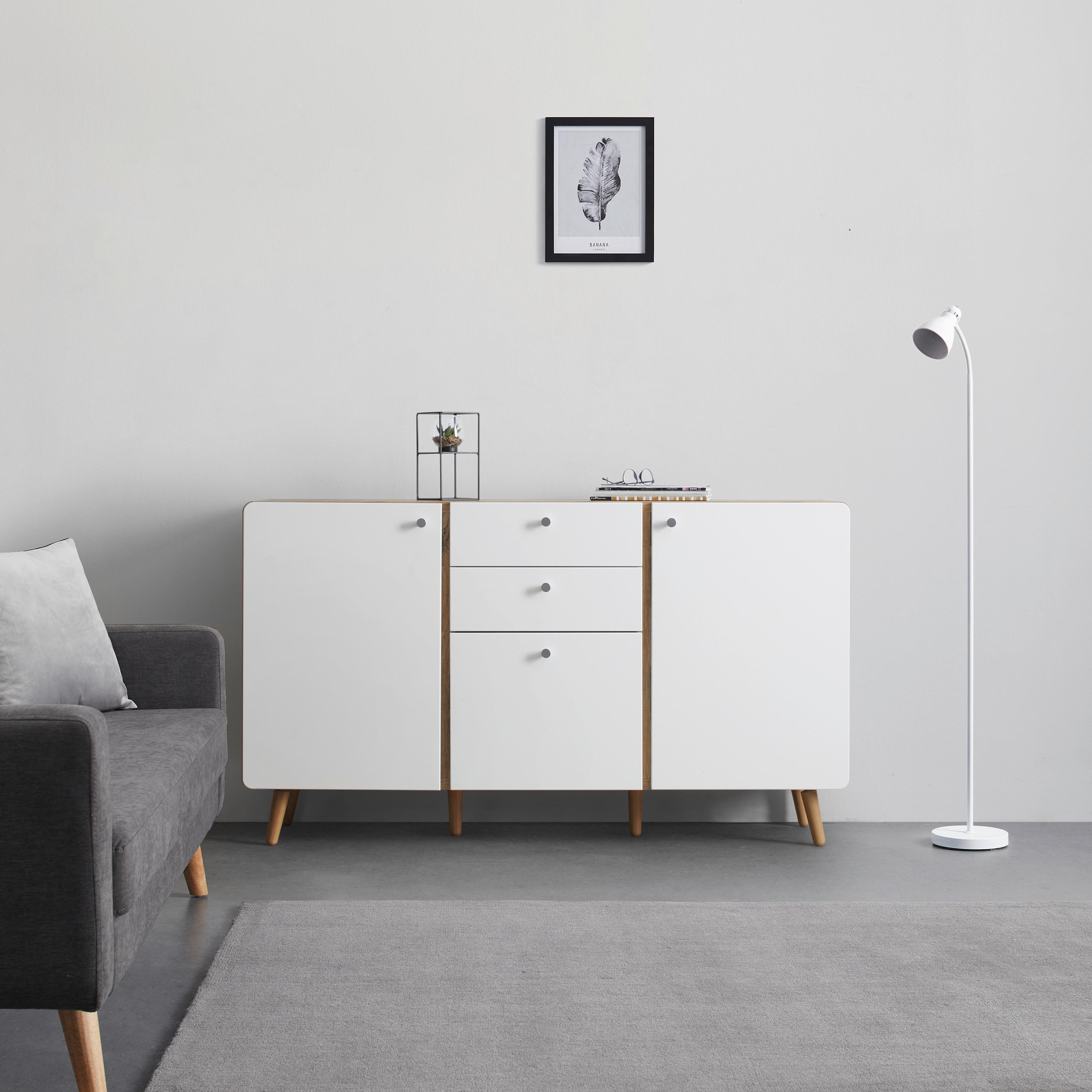Sideboard Ronda in Weiss/ Eichefarben - Weiss/Eichefarben, Modern, Holzwerkstoff (158/91/40cm) - Premium Living