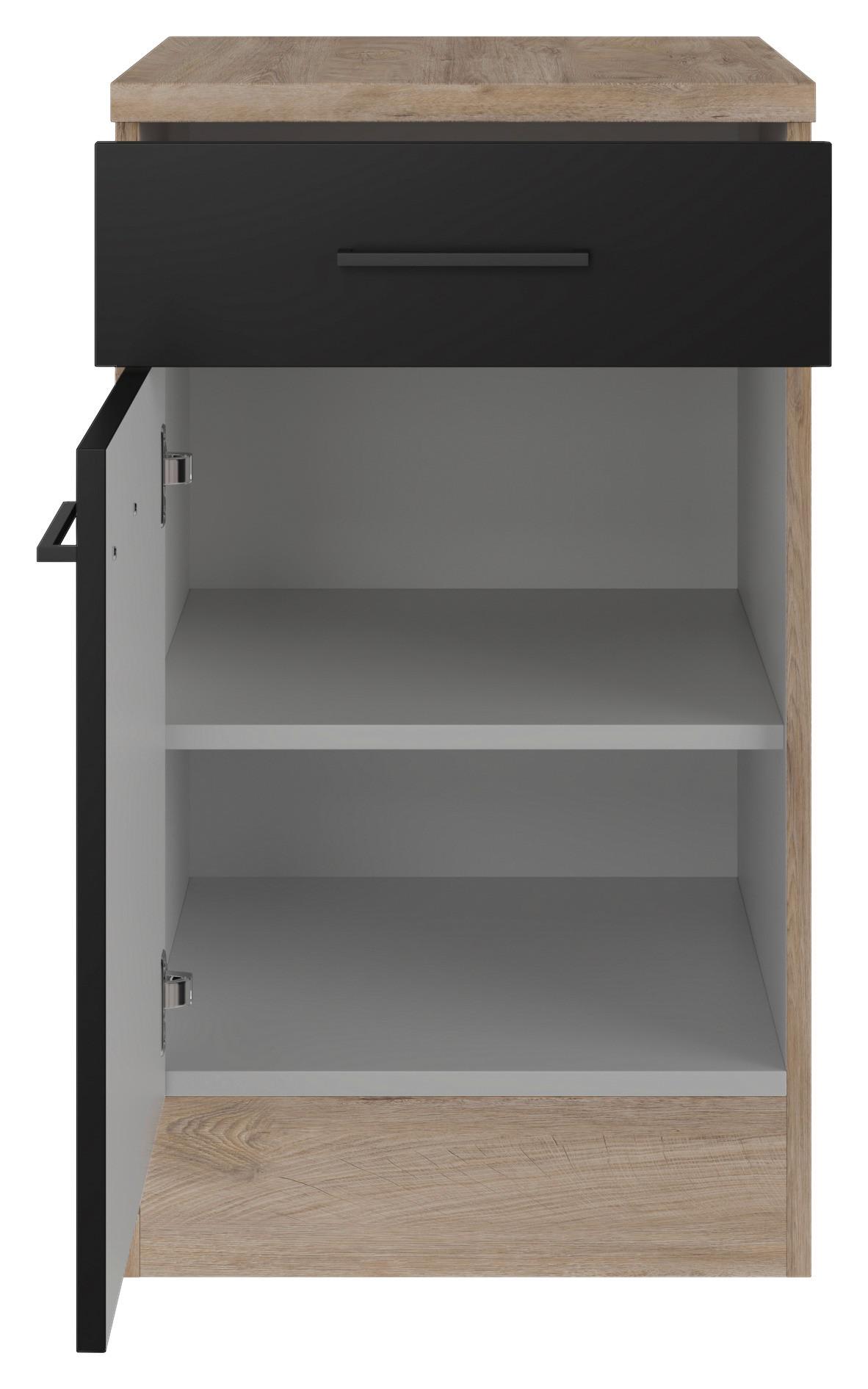 Kuhinjska Spodnja Omarica Capri, Črna, Hrast - črna/barve hrasta, Konvencionalno, kovina/leseni material (50/85/57cm) - FlexWell