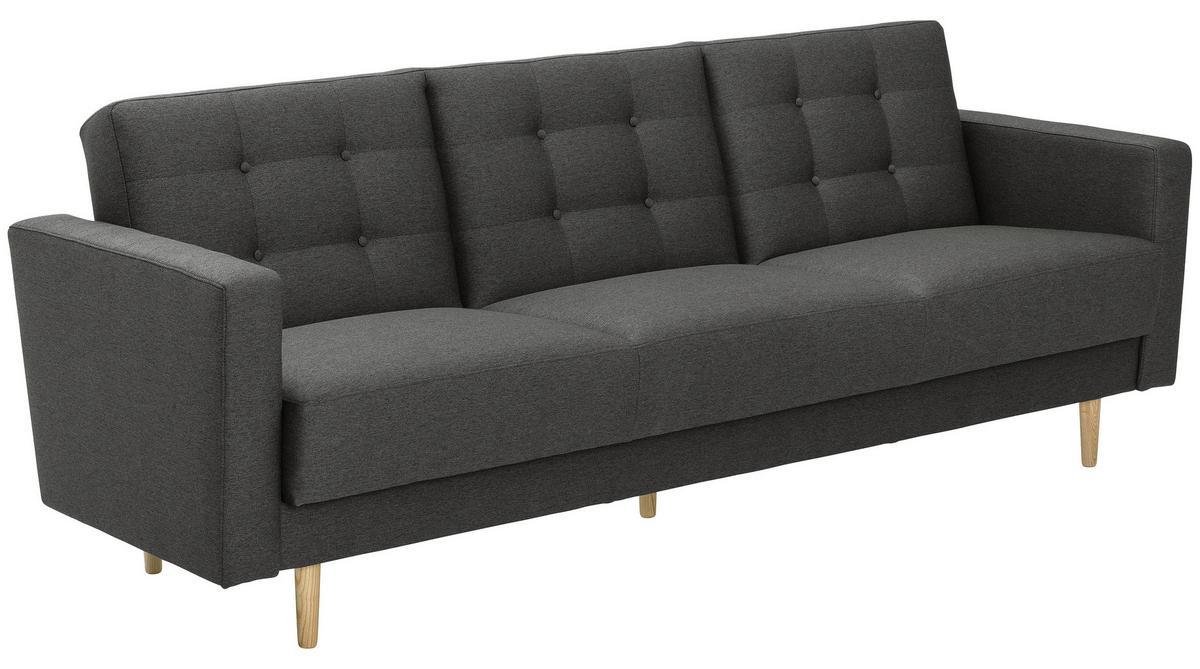 3-Sitzer-Sofa Jasmin Anthrazit Flachgewebe mit Schlaffunktion - Anthrazit/Eschefarben, MODERN, Holz/Textil (224/81/83cm) - Max Winzer