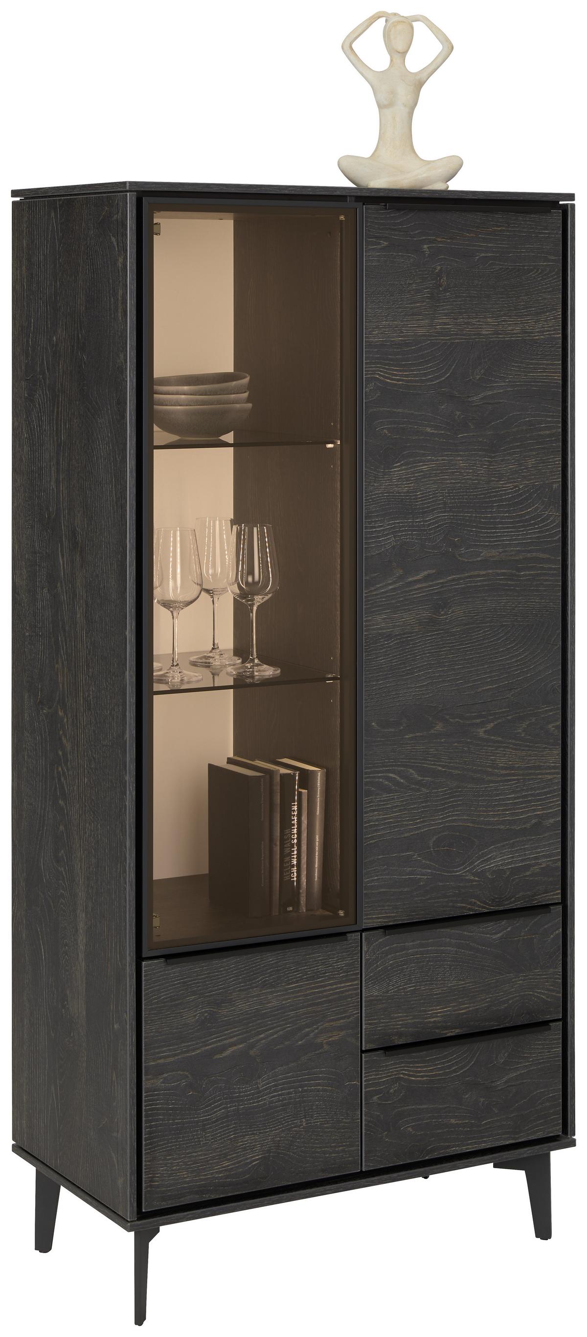 Vitrine in Anthrazit - Anthrazit/Schwarz, Modern, Glas/Holzwerkstoff (73/159/40cm) - Premium Living