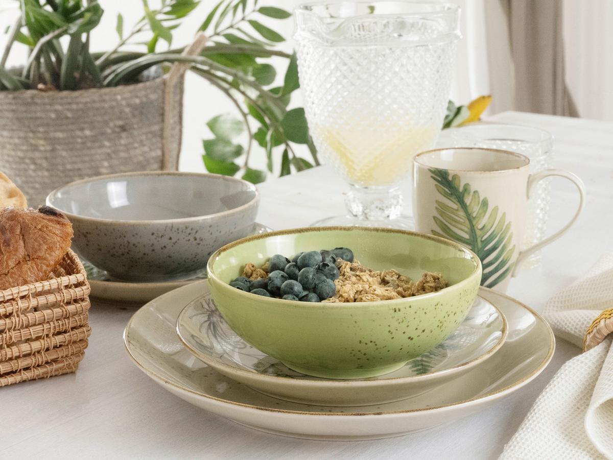 Kombiservice Botanica in Grün, 16-teilig - Sandfarben/Petrol, KONVENTIONELL, Keramik - Creatable