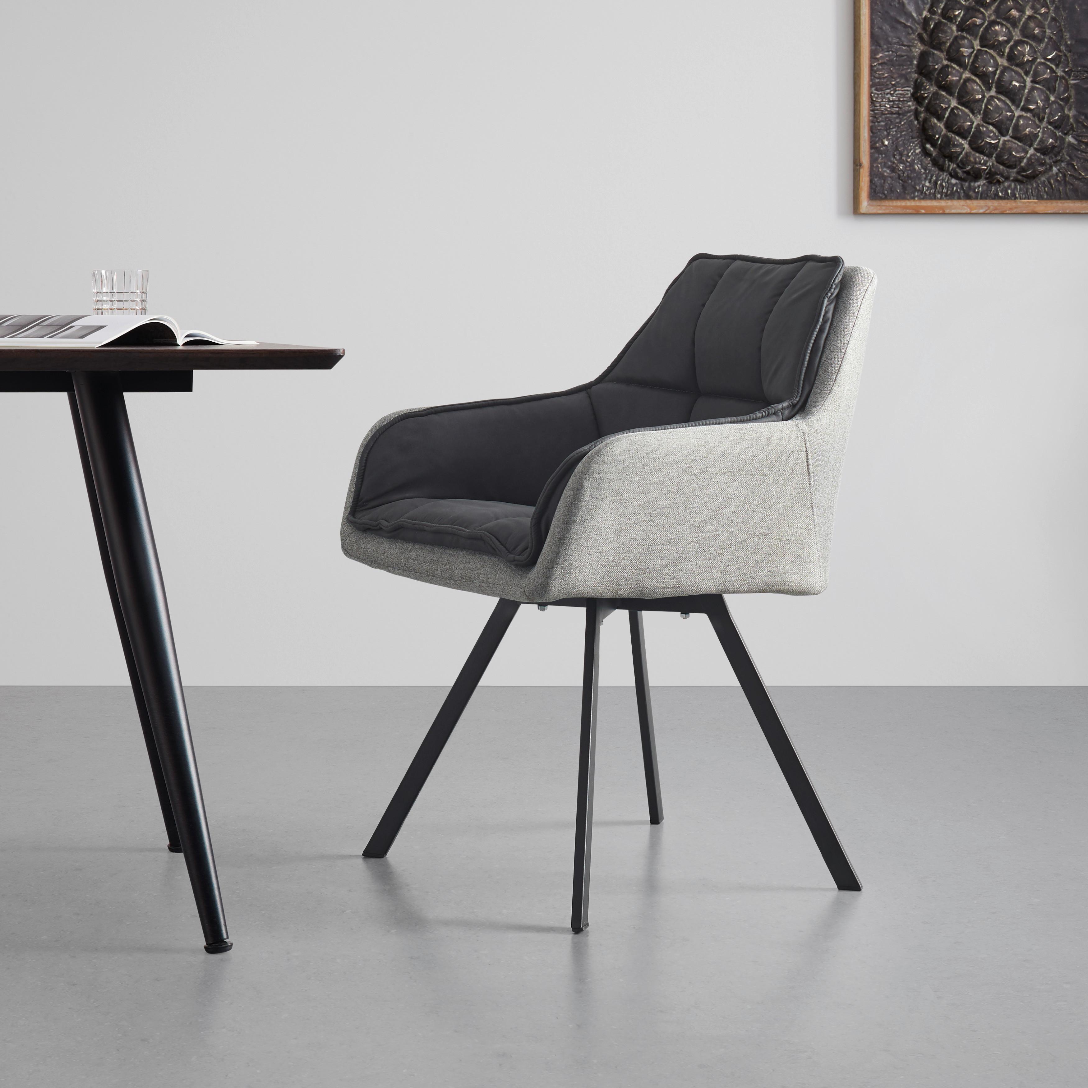 Armlehnstuhl Billy Grau Webstoff Drehbar Gepolstert - Dunkelgrau/Schwarz, MODERN, Holz/Textil (62/85/62cm) - Bessagi Home