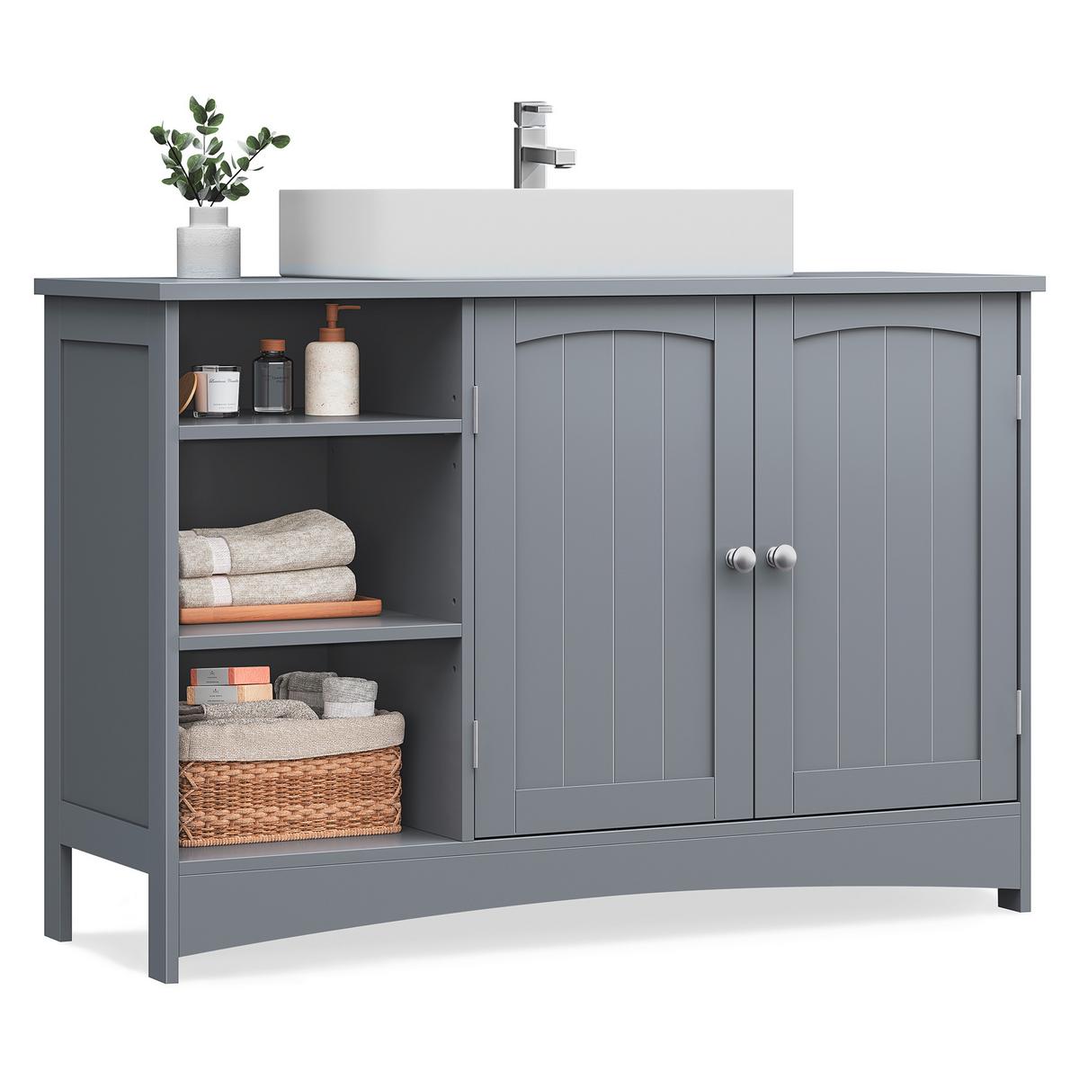 WASCHBECKENUNTERSCHRANK WASHBASIN CABINET - Chromfarben/Grau, MODERN, Holzwerkstoff/Metall (90/60/30cm) - MID.YOU