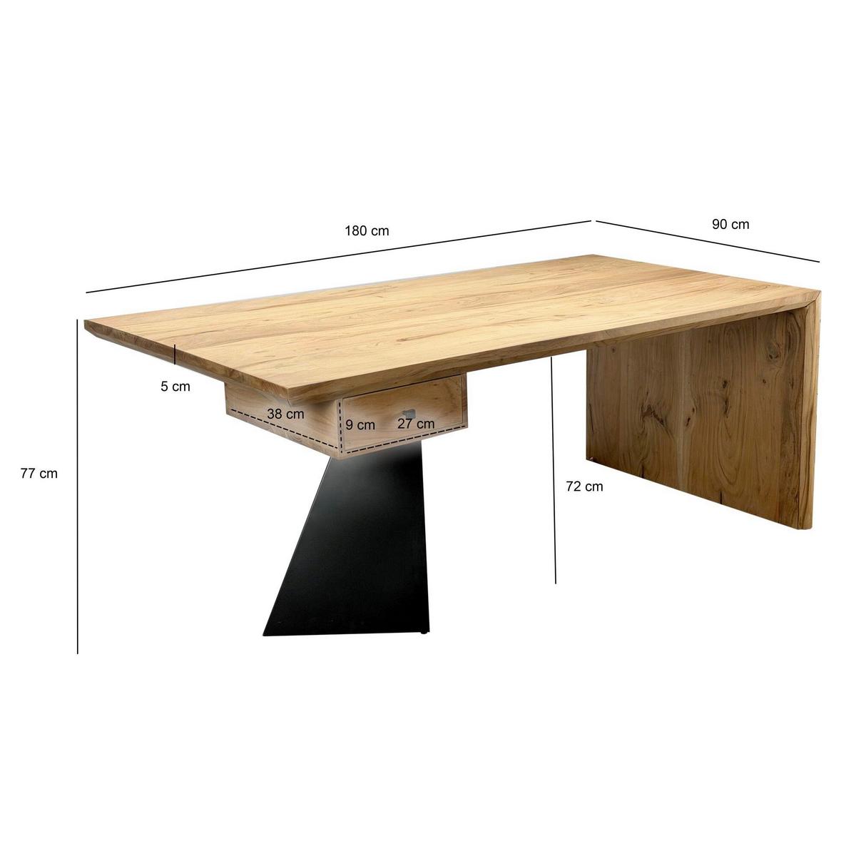 Schreibtisch Wl7.408 - Schwarz/Akaziefarben, Design, Holz/Metall (180/77/90cm) - Livetastic