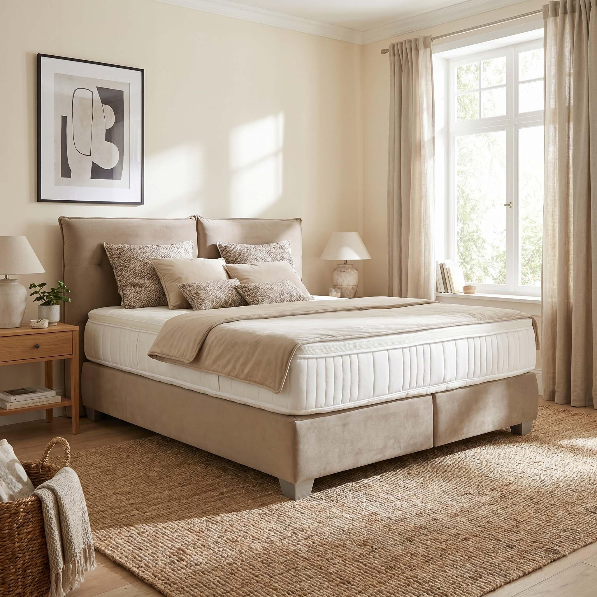 Boxspringbett Fog in Beige ca. 180x200cm - Beige/Silberfarben, LIFESTYLE, Holz/Holzwerkstoff (180/200cm) - Premium Living