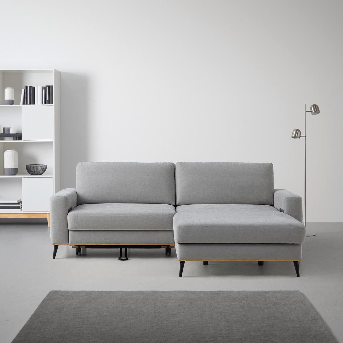 Wohnlandschaft Romeo Grau mit Bettfunktion - Schwarz/Grau, KONVENTIONELL, Holz/Textil (234/87/167cm) - Zandiara