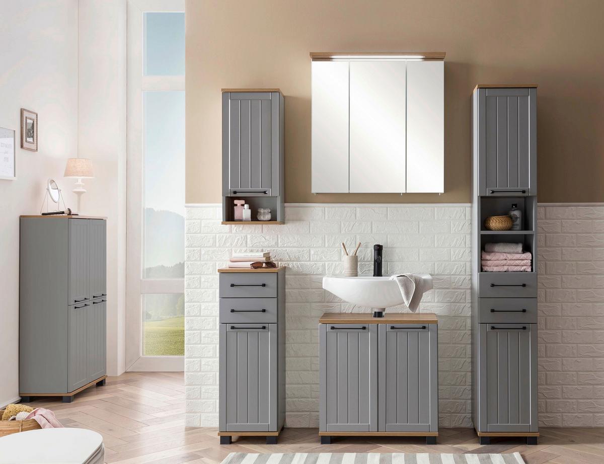 Viseča Omara Jelda, Platinasta Barva - platinaste barve/črna, Moderno, kovina/leseni material (30,3/70,8/20,5cm) - Stylife
