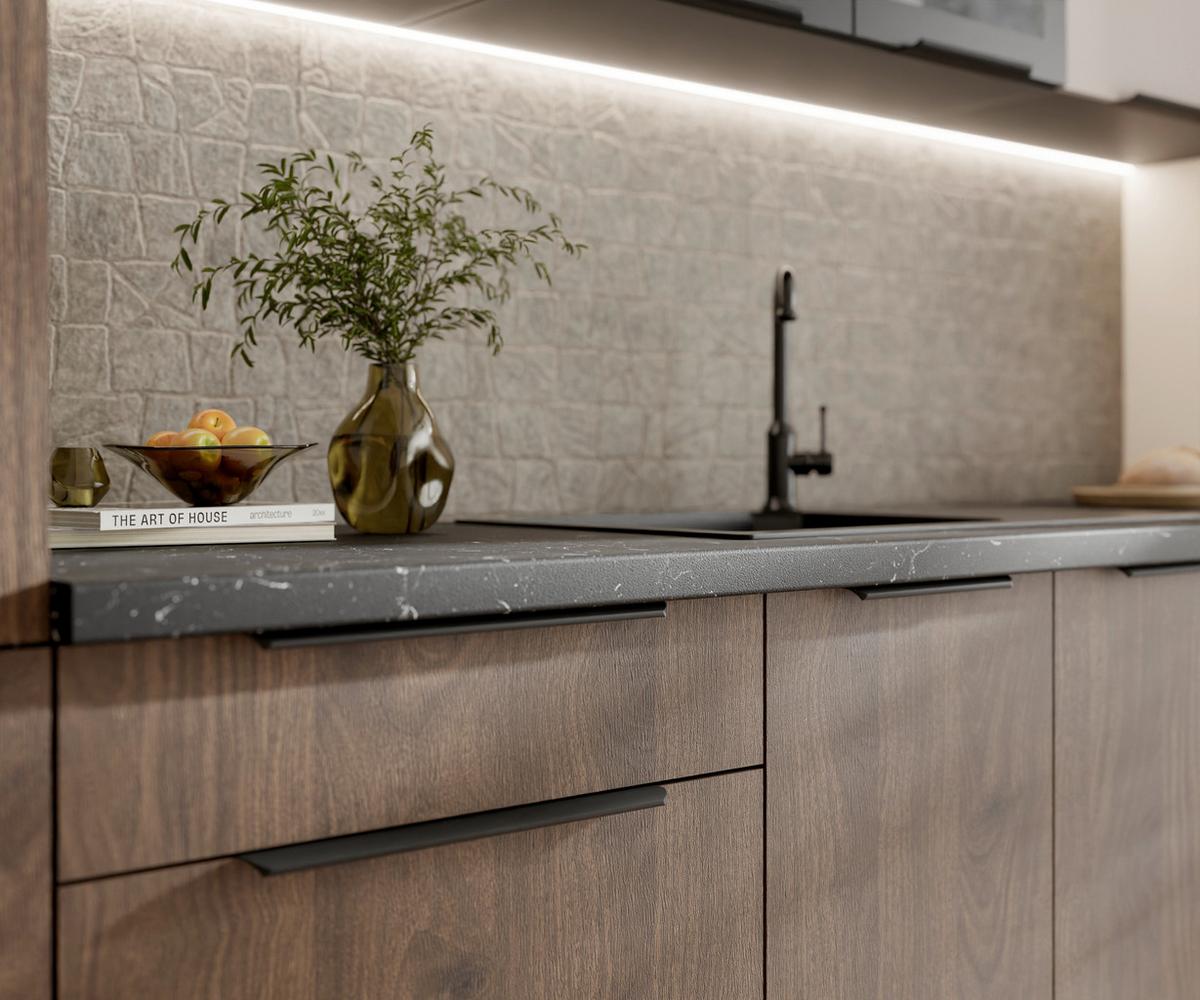 Blok Kuhinja Monza/arona - kašmir/boja orahovog drveta, Moderno, staklo/metal (260/210/60cm) - Modern Living