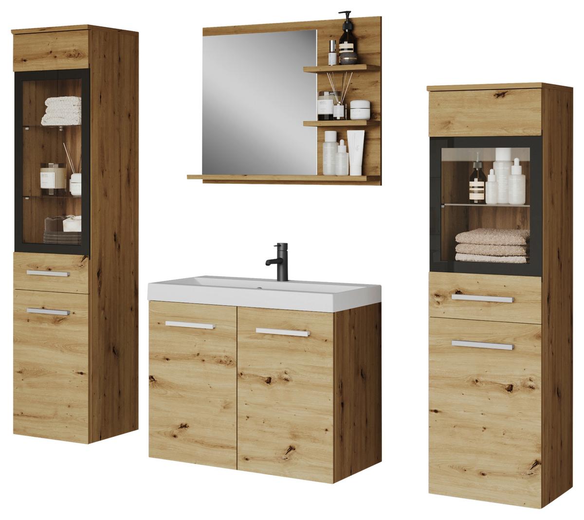 Badmöbel-Set 5-tlg. Madrit mit LED ca. 120 cm Eiche Artisan - Eiche Artisan/Weiß, LIFESTYLE, Glas/Holzwerkstoff (120cm) - P & B