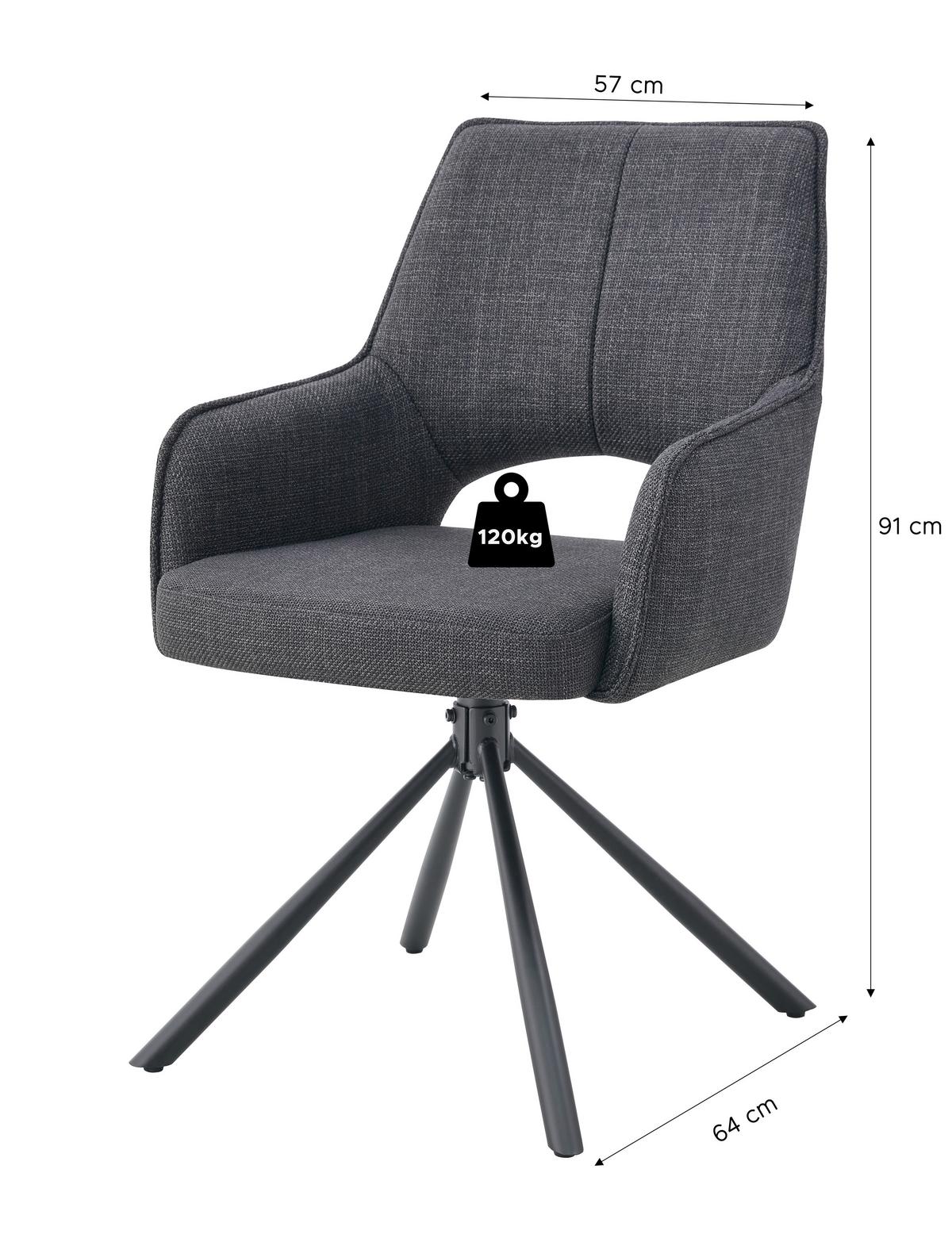 Set Naslanjačev Jana, Antracit, 2 Kos - antracit, Moderno, kovina/tekstil (57/91/64cm) - MID.YOU