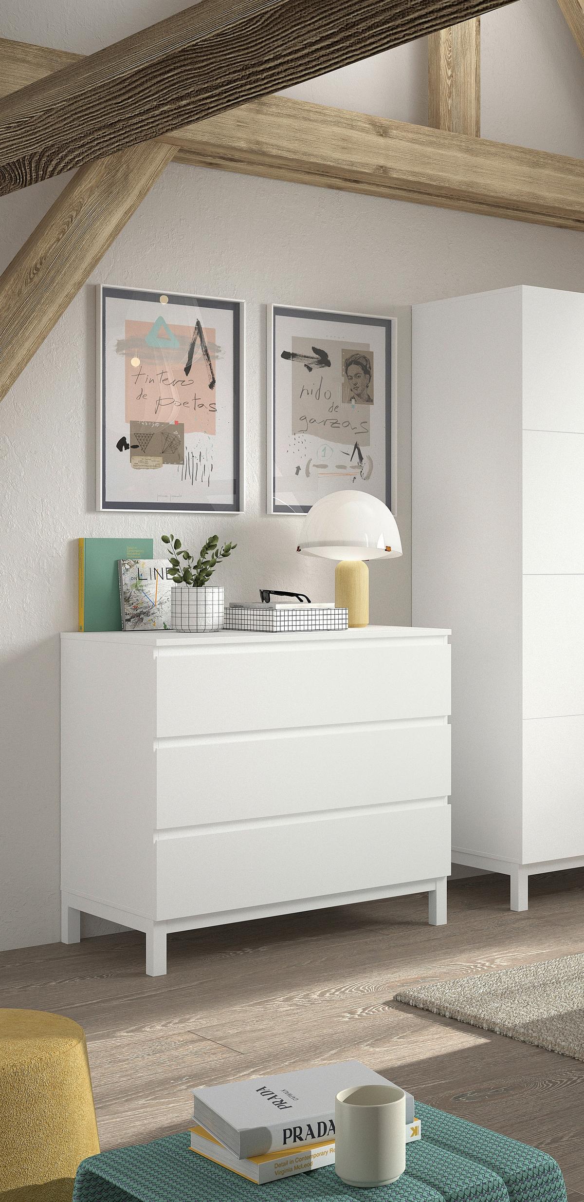 Kommode EVA Weiß teilmassiv - Weiß, MODERN, Holz/Holzwerkstoff (98,5/89,4/57cm) - Vipack