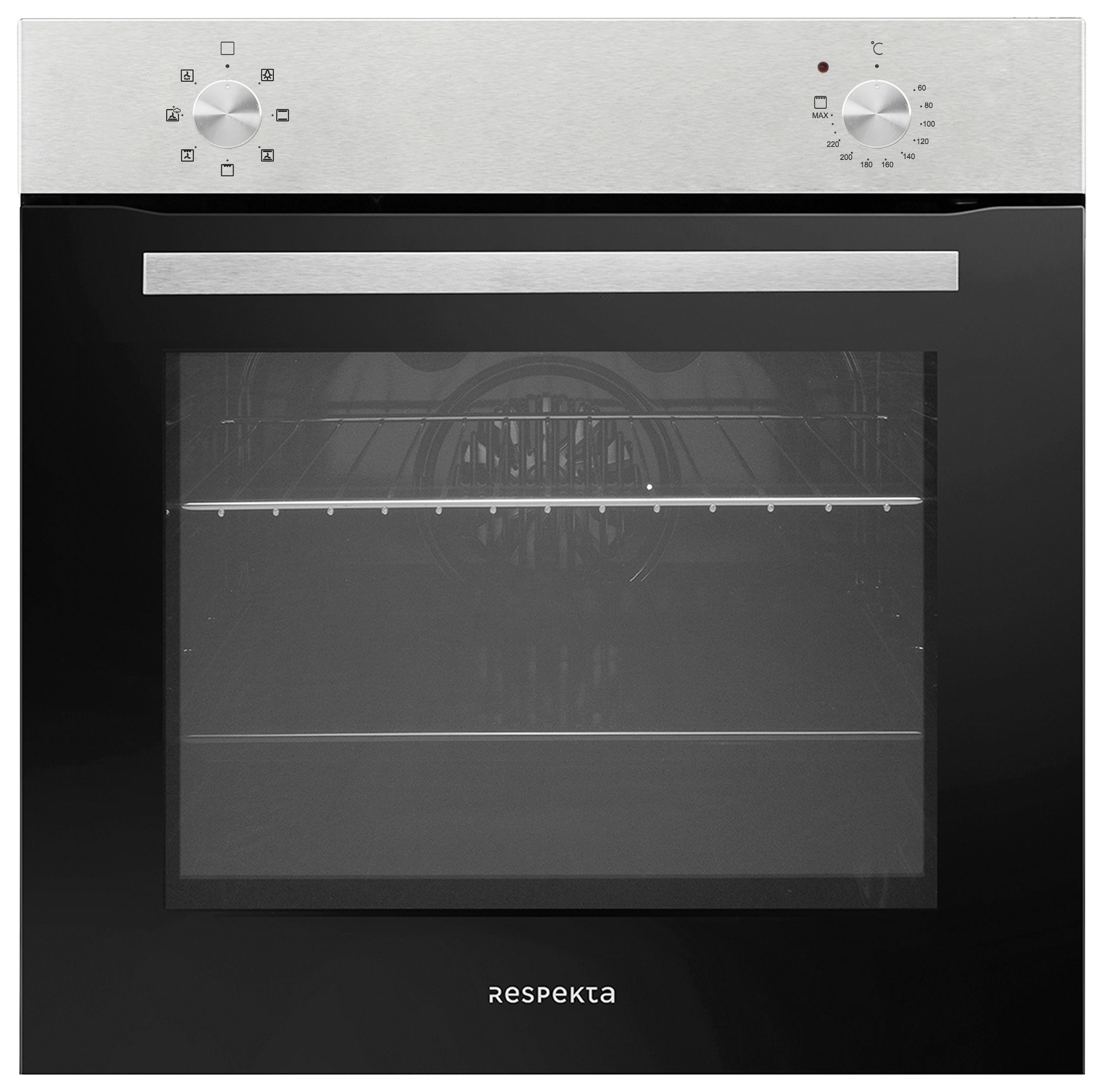 Einbaubackofen AB121-26 Schwarz - Edelstahlfarben/Schwarz, Trend, Glas/Metall (59,4/59,5/52,1cm) - Respekta