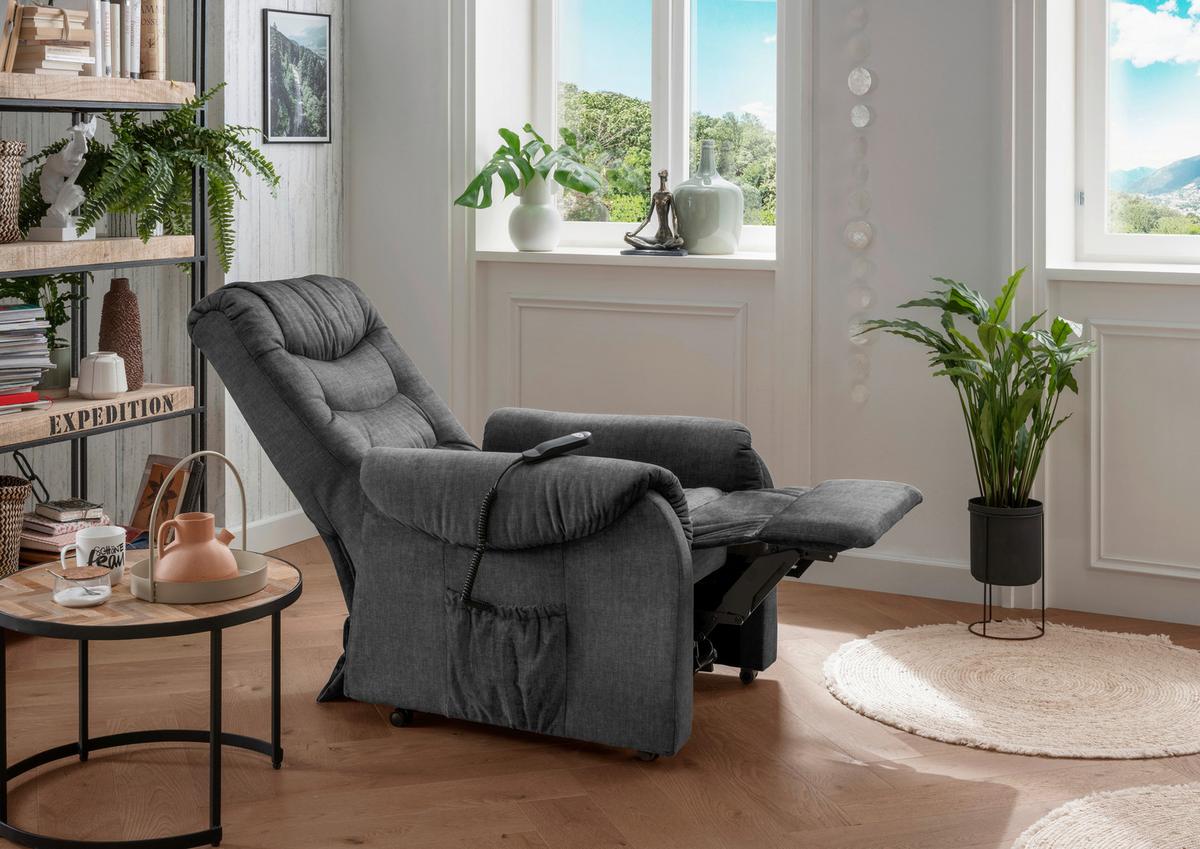 Fernsehsessel Nino Dunkelgrau Velours - Dunkelgrau/Schwarz, Design, Kunststoff/Textil (76/106/94cm) - Livetastic