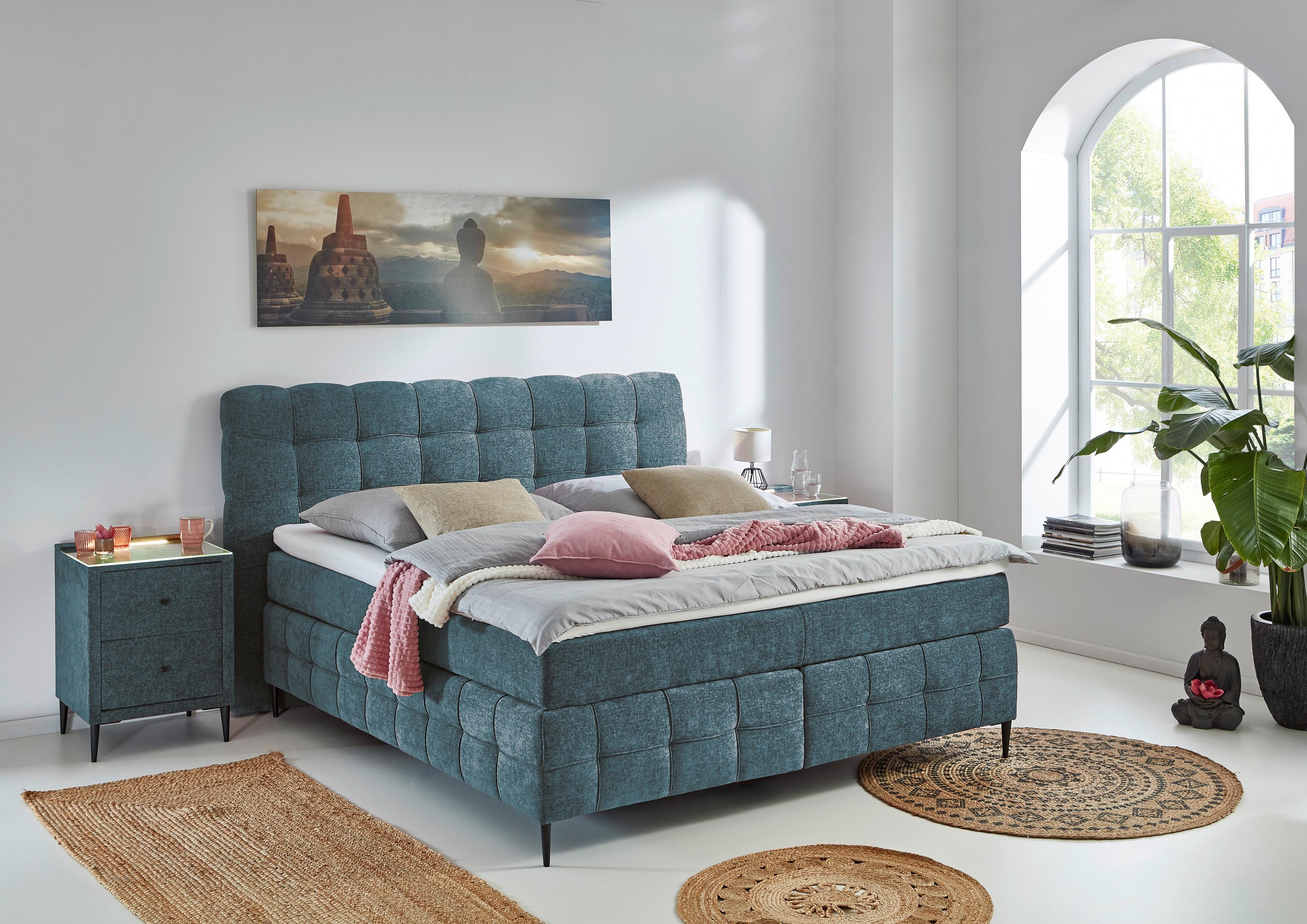 Boxspring Postelja Scarlett - turkizna/črna, Konvencionalno, kovina/leseni material (180/200cm)
