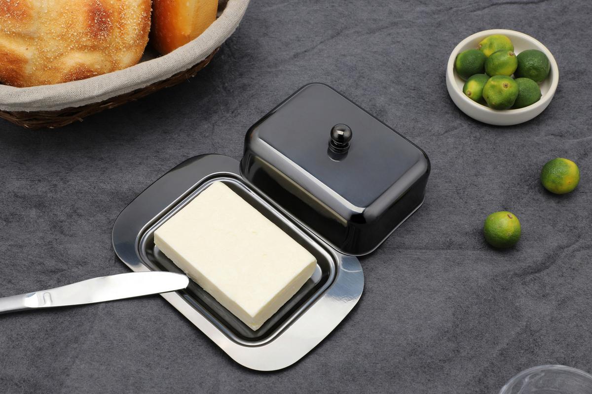 Posodica Za Maslo Butterdose, Črna - črna/visoki sijaj, Basics, kovina (18,5/12,2/7,0cm) - Echtwerk