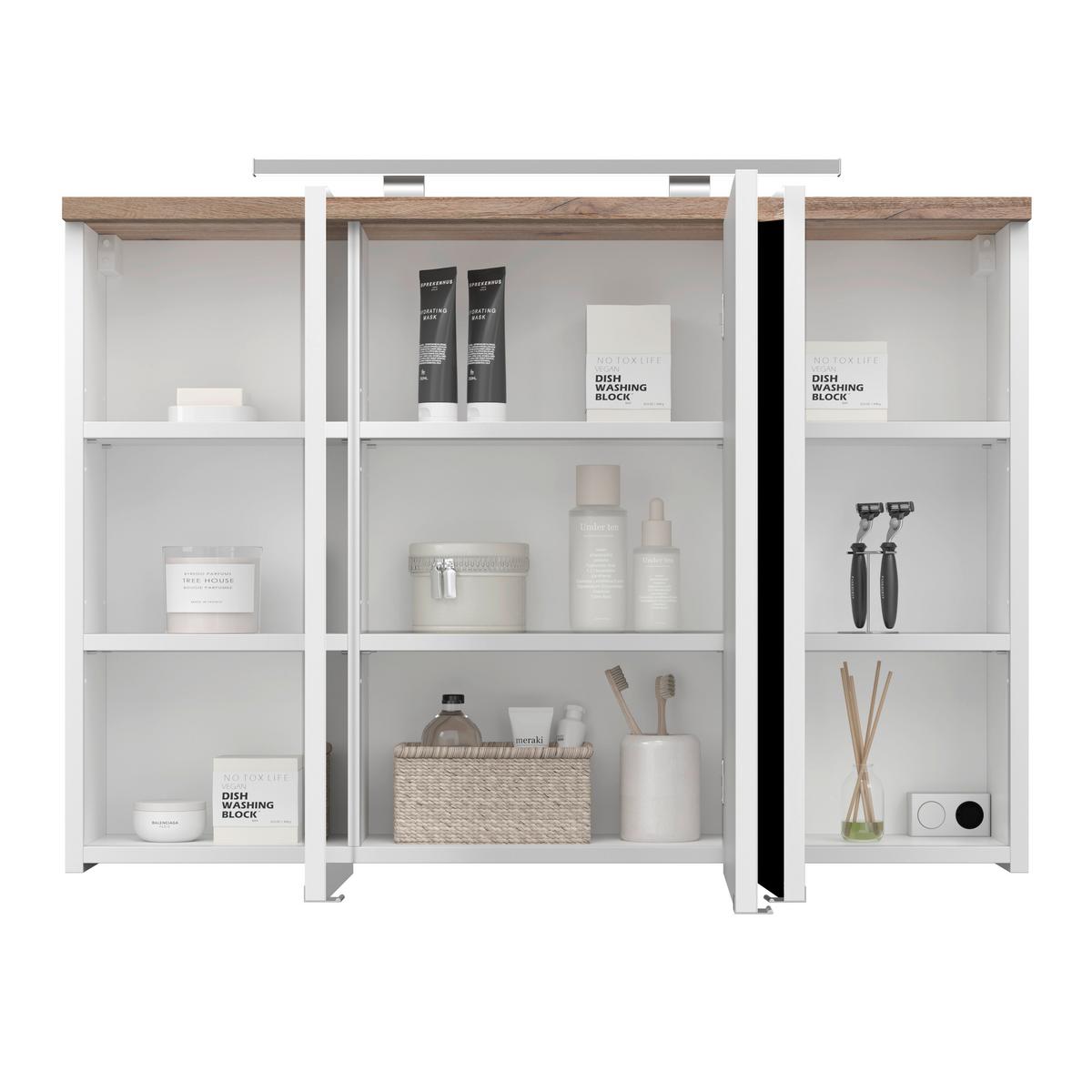 Element S Ogledalom Marbella - bijela/boje kroma, Moderno, staklo/drvni materijal (100/70/20cm) - Premium Living